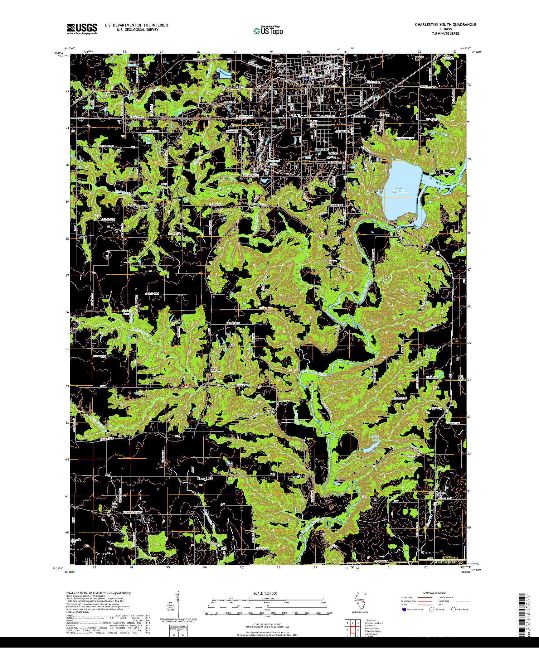 USGS US TOPO 7.5-MINUTE MAP FOR CHARLESTON SOUTH, IL 2018