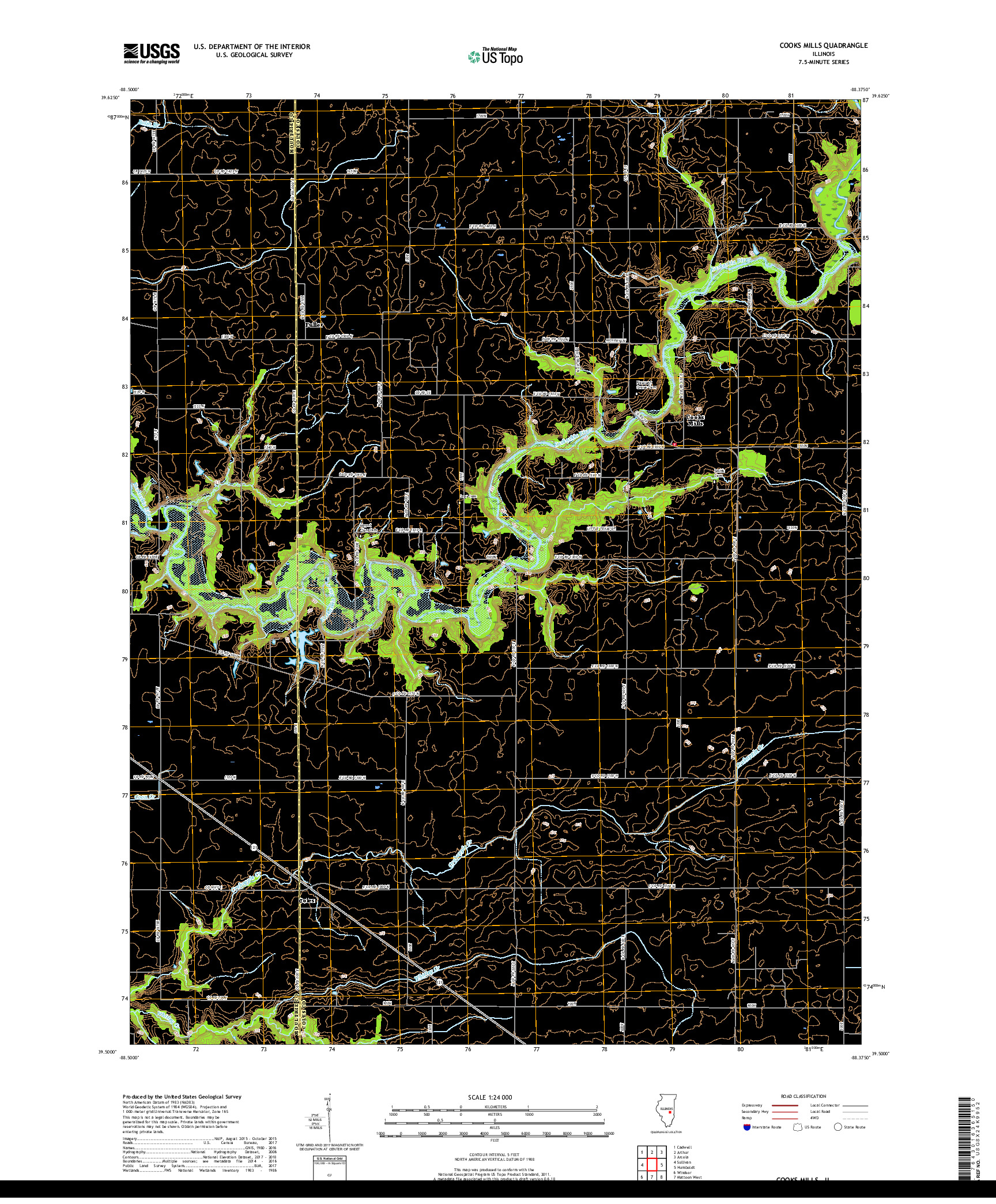 USGS US TOPO 7.5-MINUTE MAP FOR COOKS MILLS, IL 2018