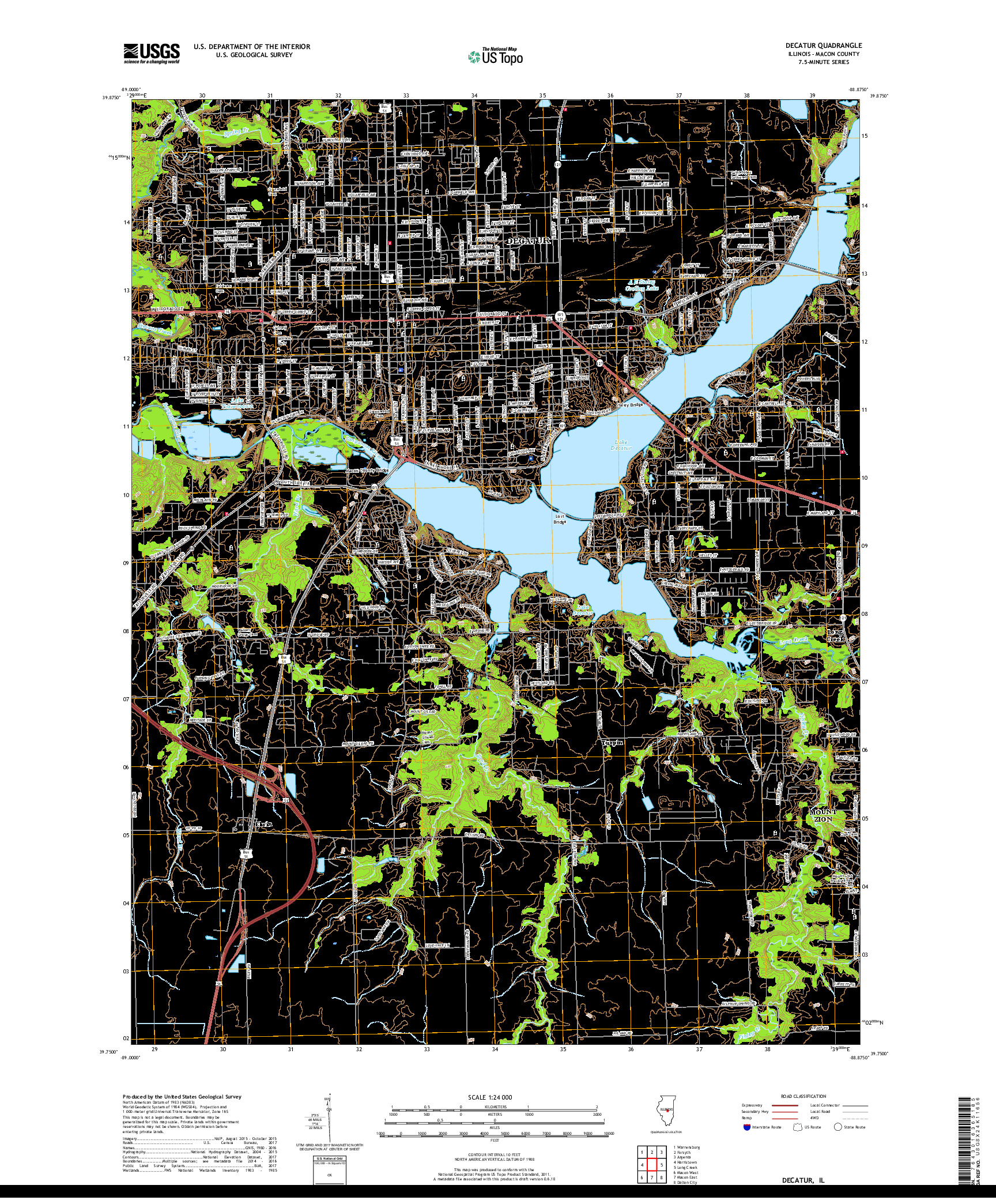 USGS US TOPO 7.5-MINUTE MAP FOR DECATUR, IL 2018