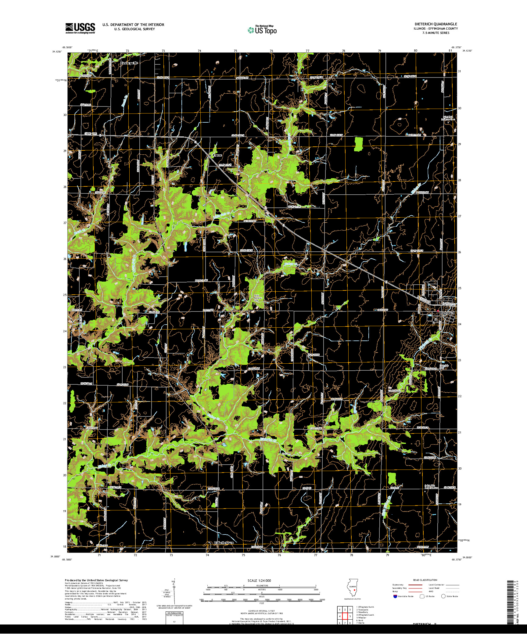 USGS US TOPO 7.5-MINUTE MAP FOR DIETERICH, IL 2018