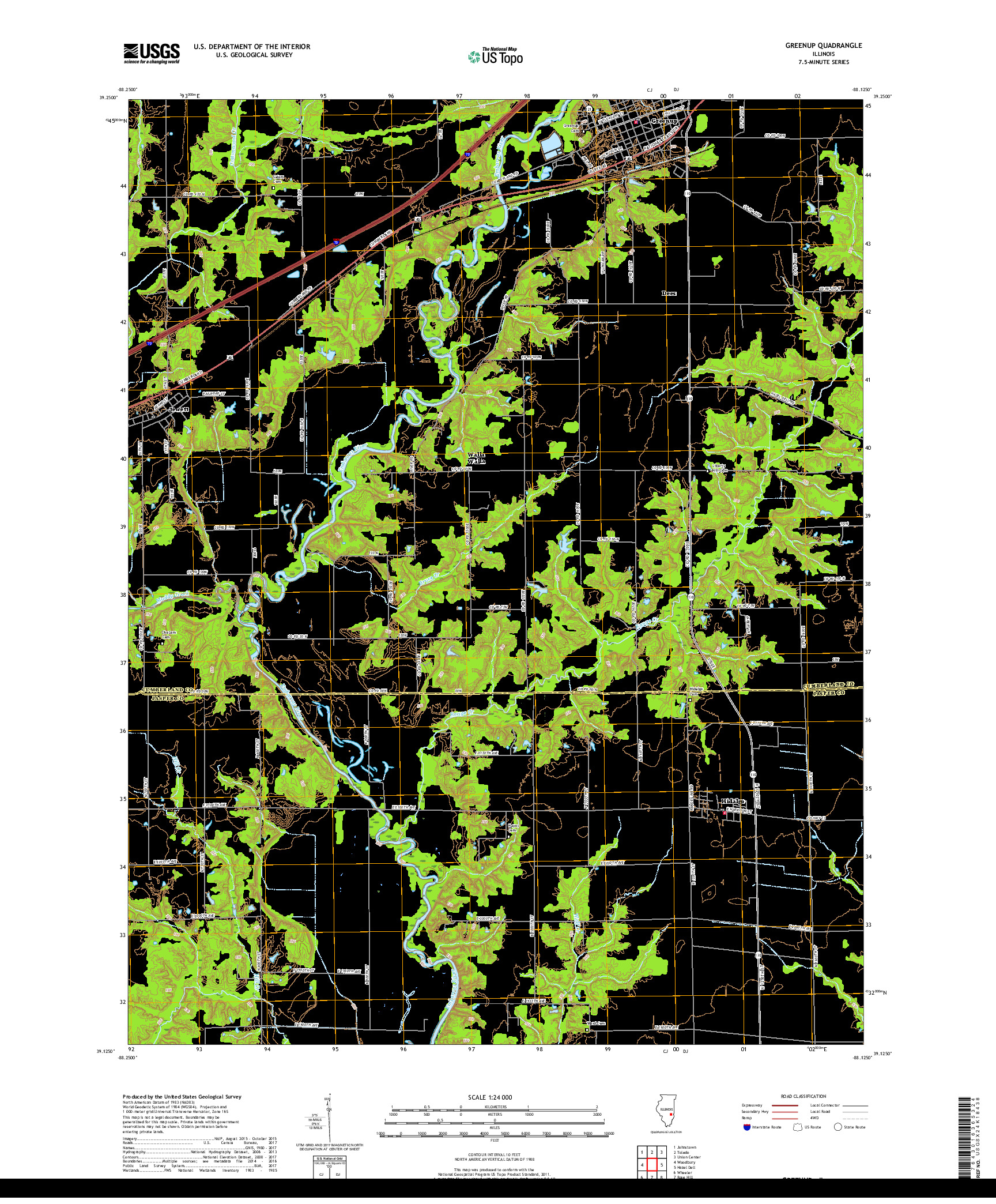 USGS US TOPO 7.5-MINUTE MAP FOR GREENUP, IL 2018