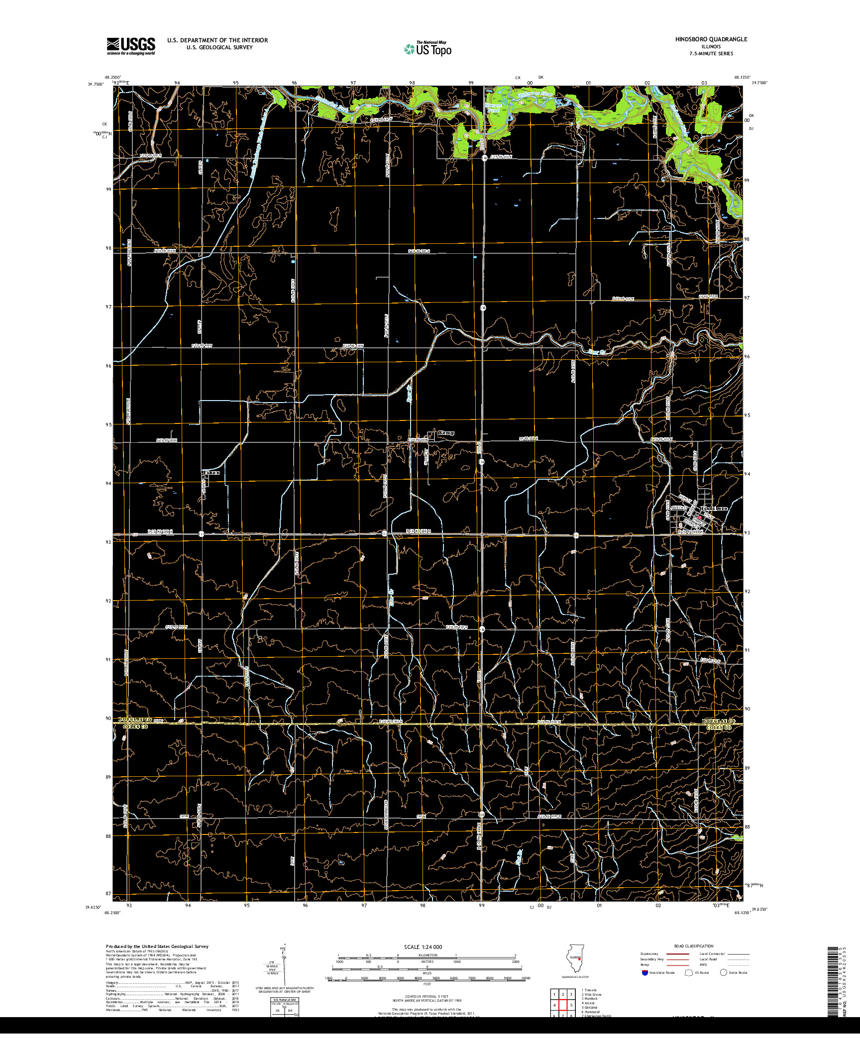 USGS US TOPO 7.5-MINUTE MAP FOR HINDSBORO, IL 2018