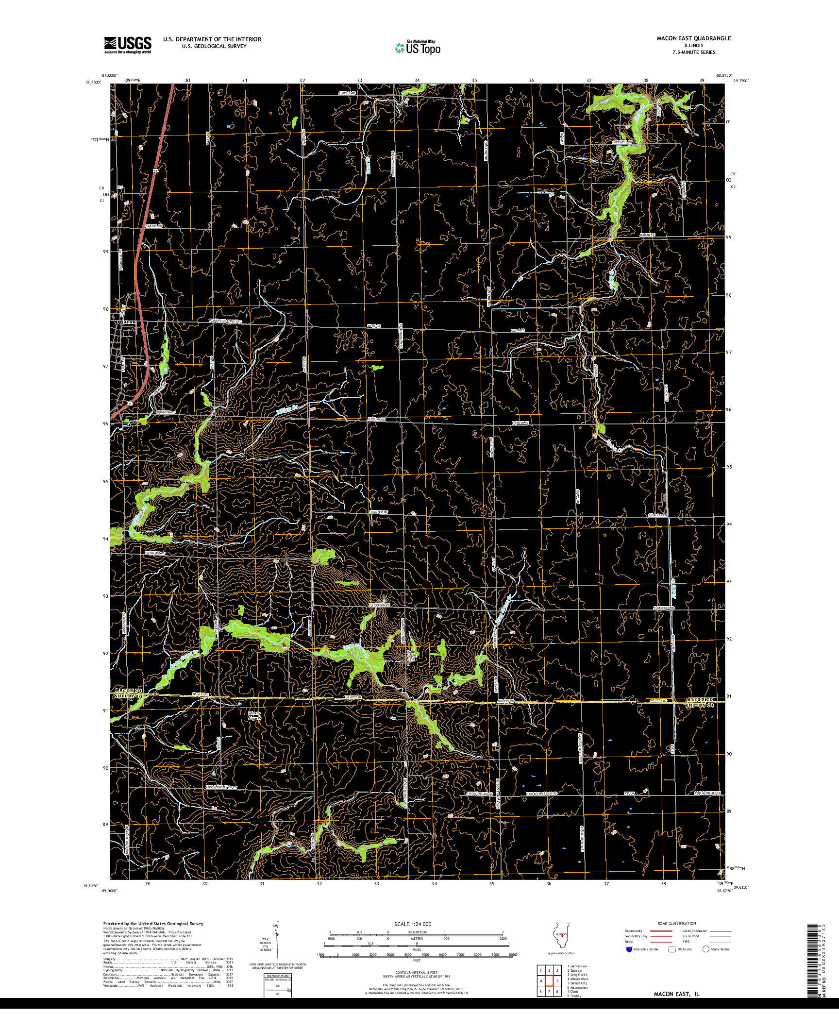 USGS US TOPO 7.5-MINUTE MAP FOR MACON EAST, IL 2018