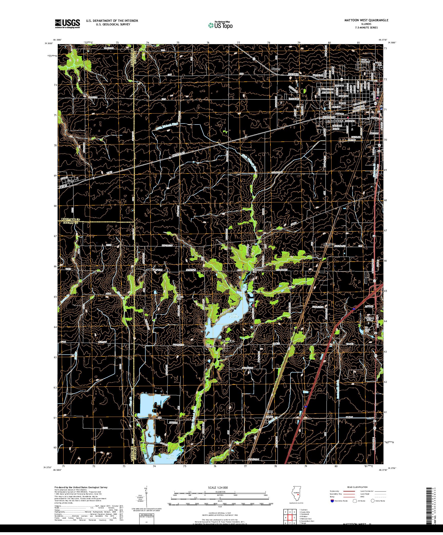 USGS US TOPO 7.5-MINUTE MAP FOR MATTOON WEST, IL 2018
