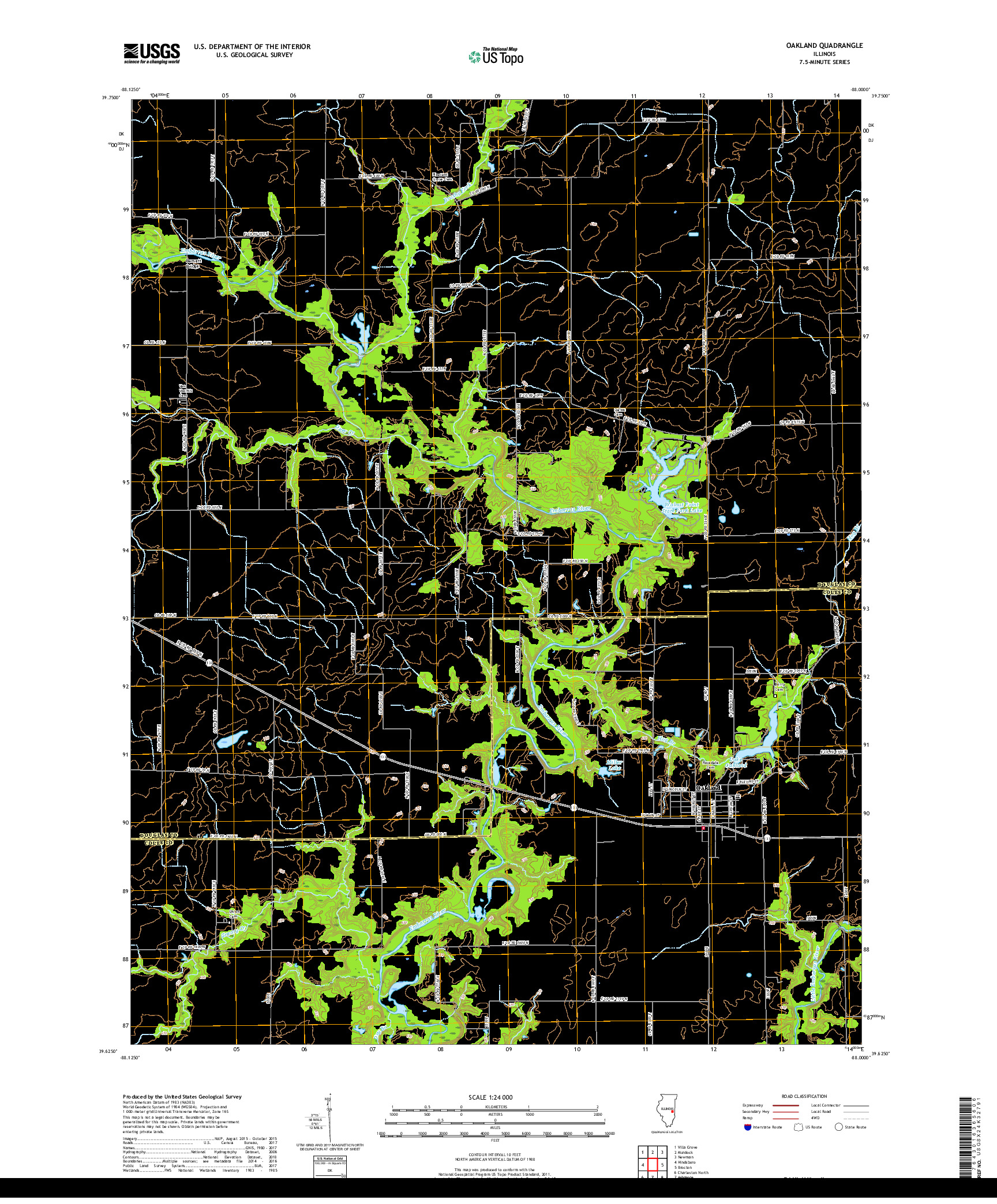 USGS US TOPO 7.5-MINUTE MAP FOR OAKLAND, IL 2018