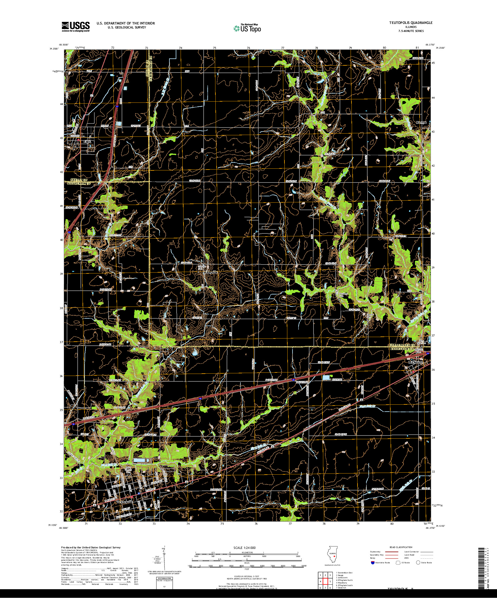 USGS US TOPO 7.5-MINUTE MAP FOR TEUTOPOLIS, IL 2018