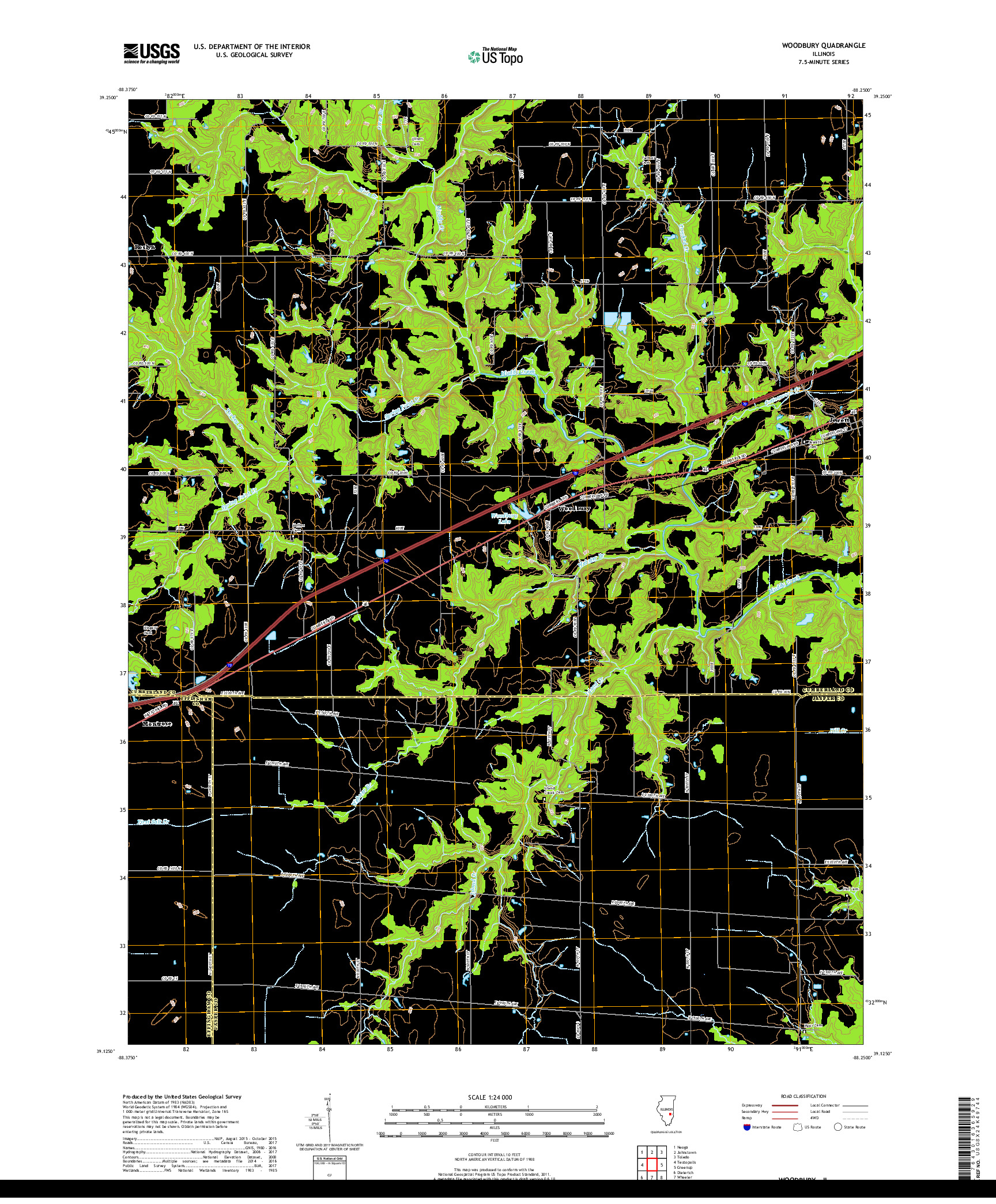 USGS US TOPO 7.5-MINUTE MAP FOR WOODBURY, IL 2018