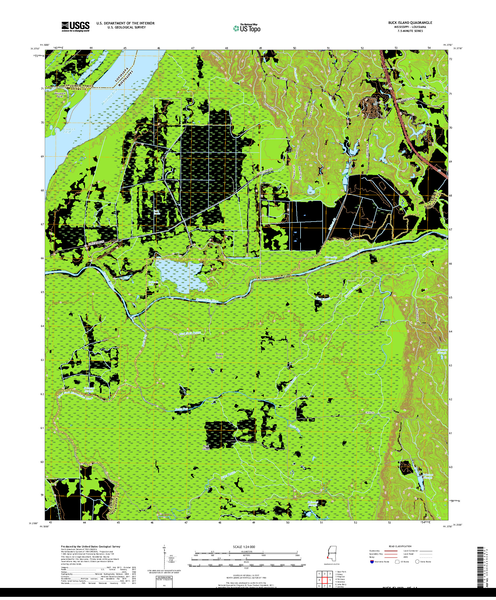 USGS US TOPO 7.5-MINUTE MAP FOR BUCK ISLAND, MS,LA 2018