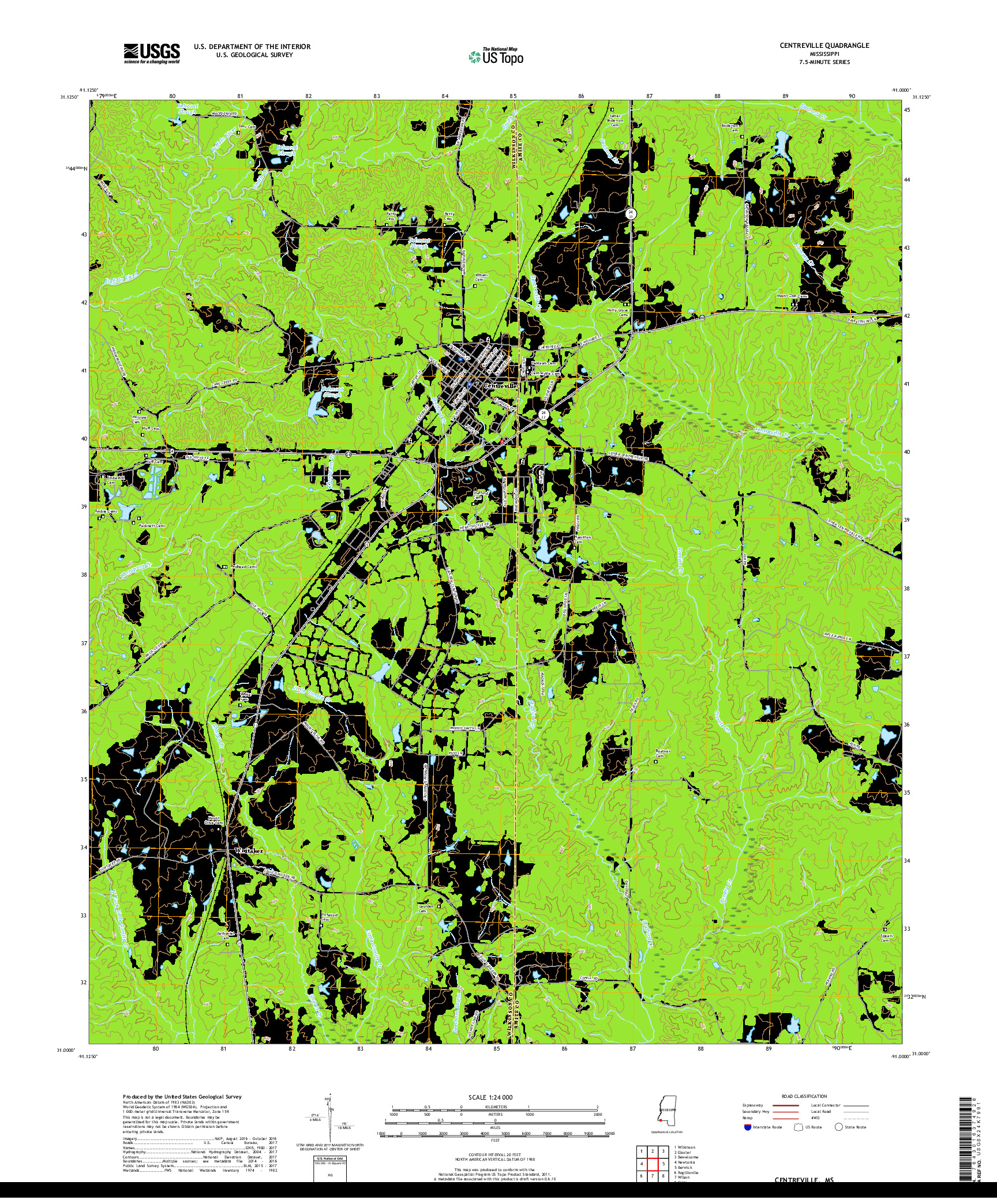 USGS US TOPO 7.5-MINUTE MAP FOR CENTREVILLE, MS 2018