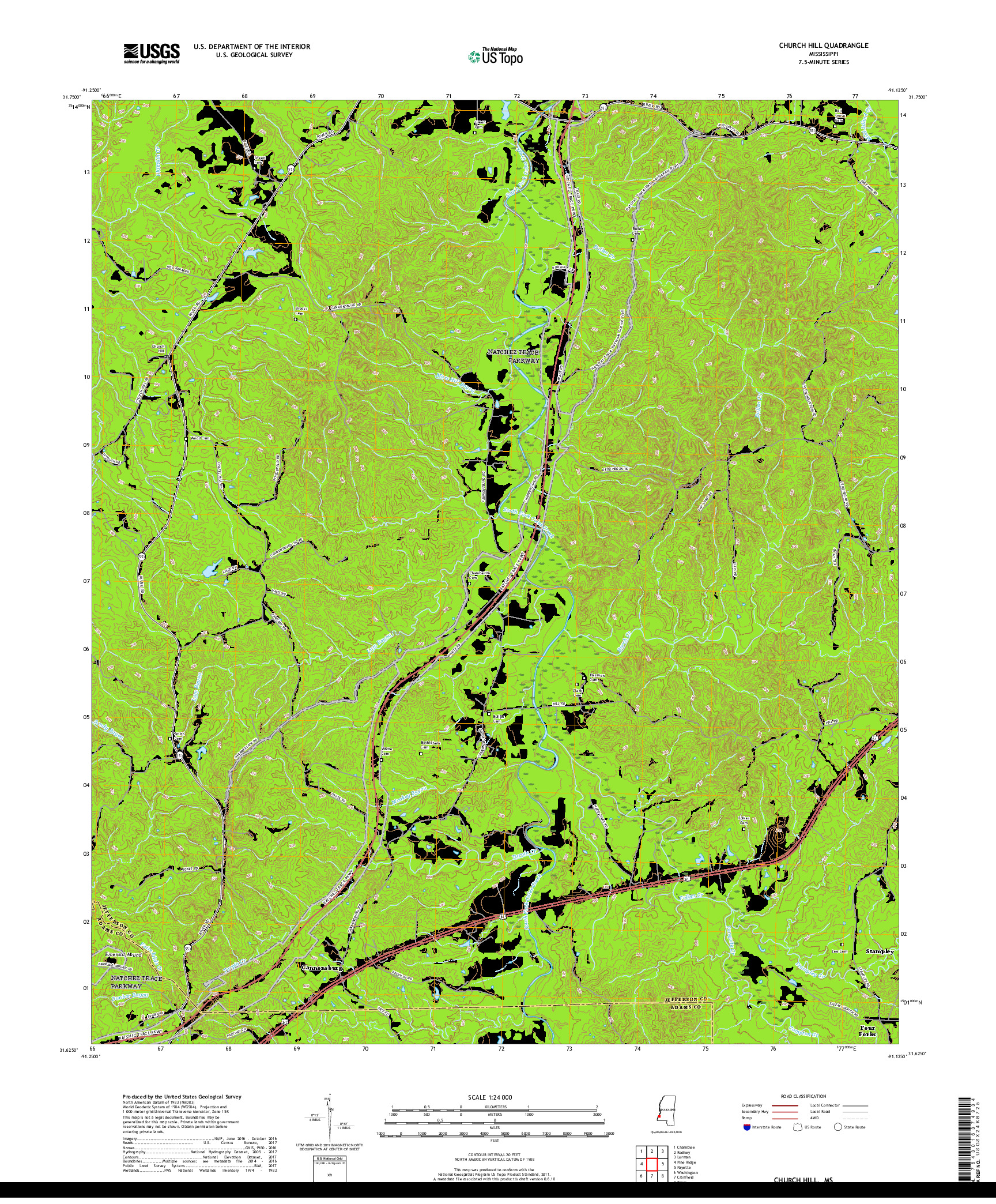 USGS US TOPO 7.5-MINUTE MAP FOR CHURCH HILL, MS 2018