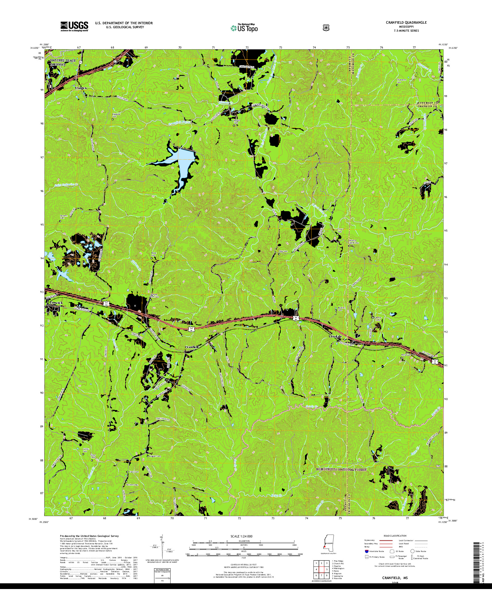 USGS US TOPO 7.5-MINUTE MAP FOR CRANFIELD, MS 2018
