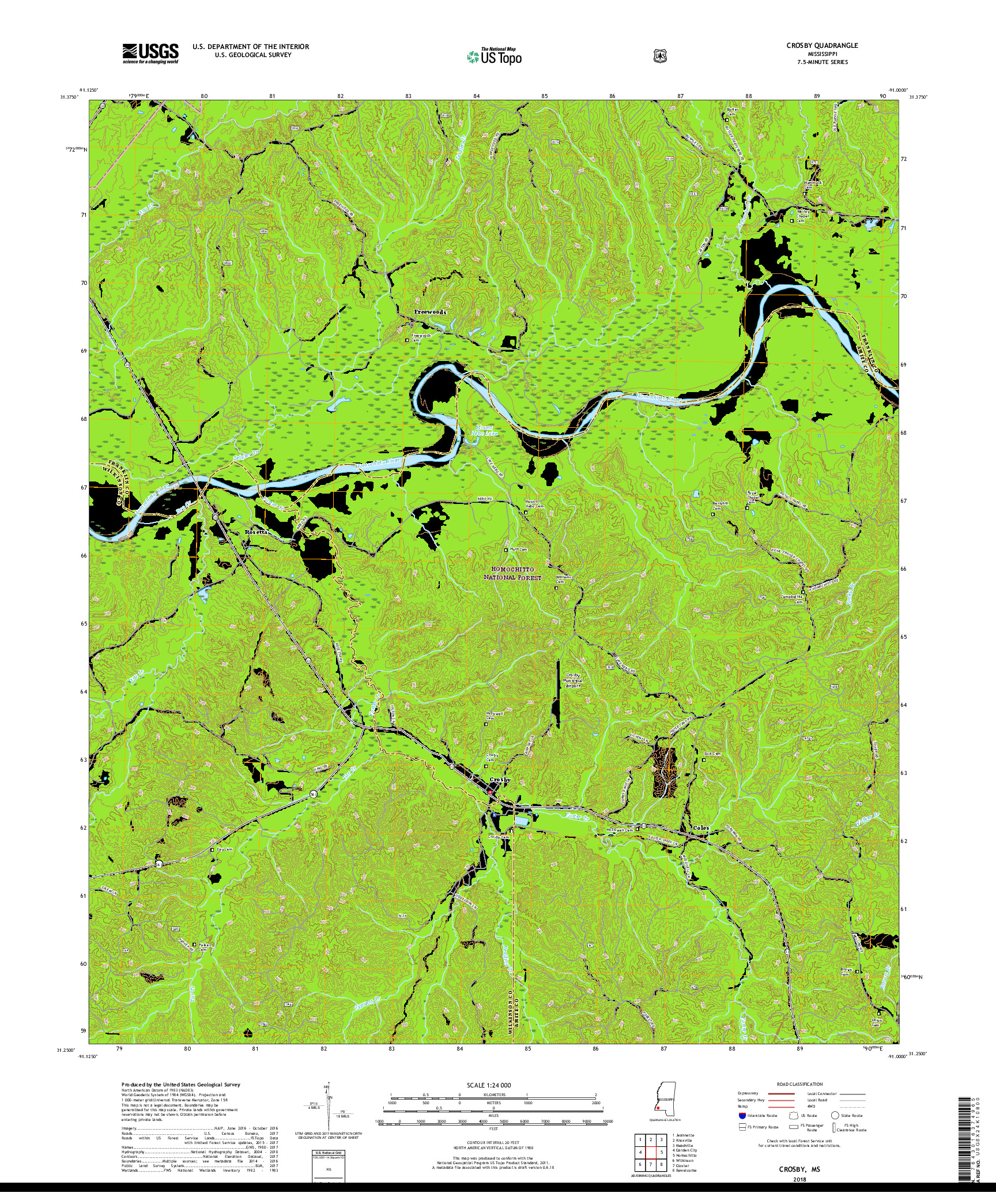 USGS US TOPO 7.5-MINUTE MAP FOR CROSBY, MS 2018