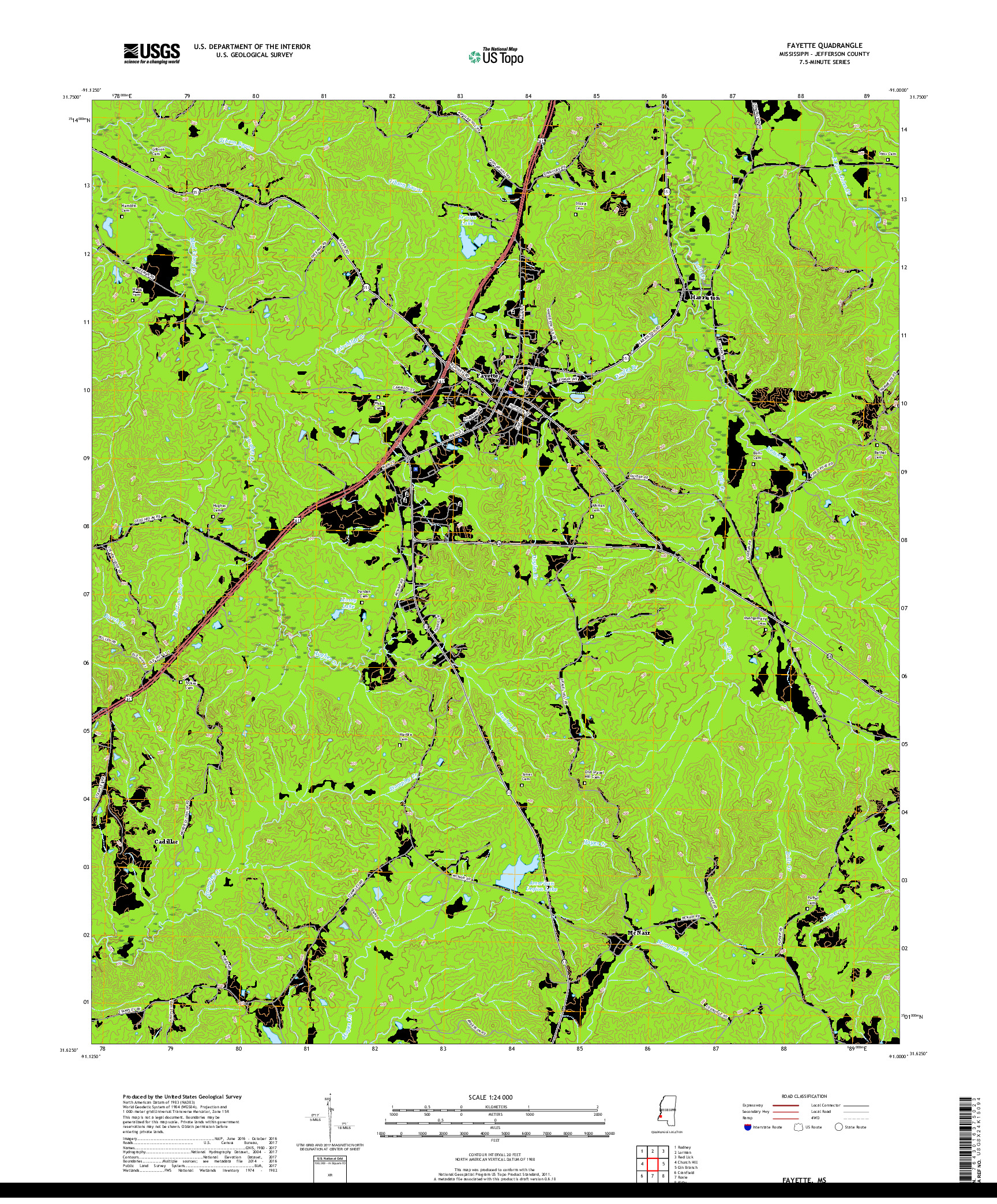 USGS US TOPO 7.5-MINUTE MAP FOR FAYETTE, MS 2018