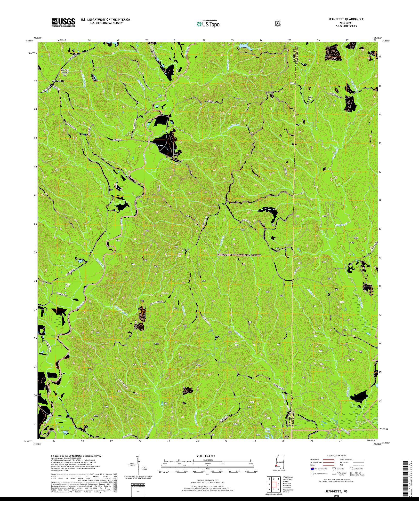 USGS US TOPO 7.5-MINUTE MAP FOR JEANNETTE, MS 2018