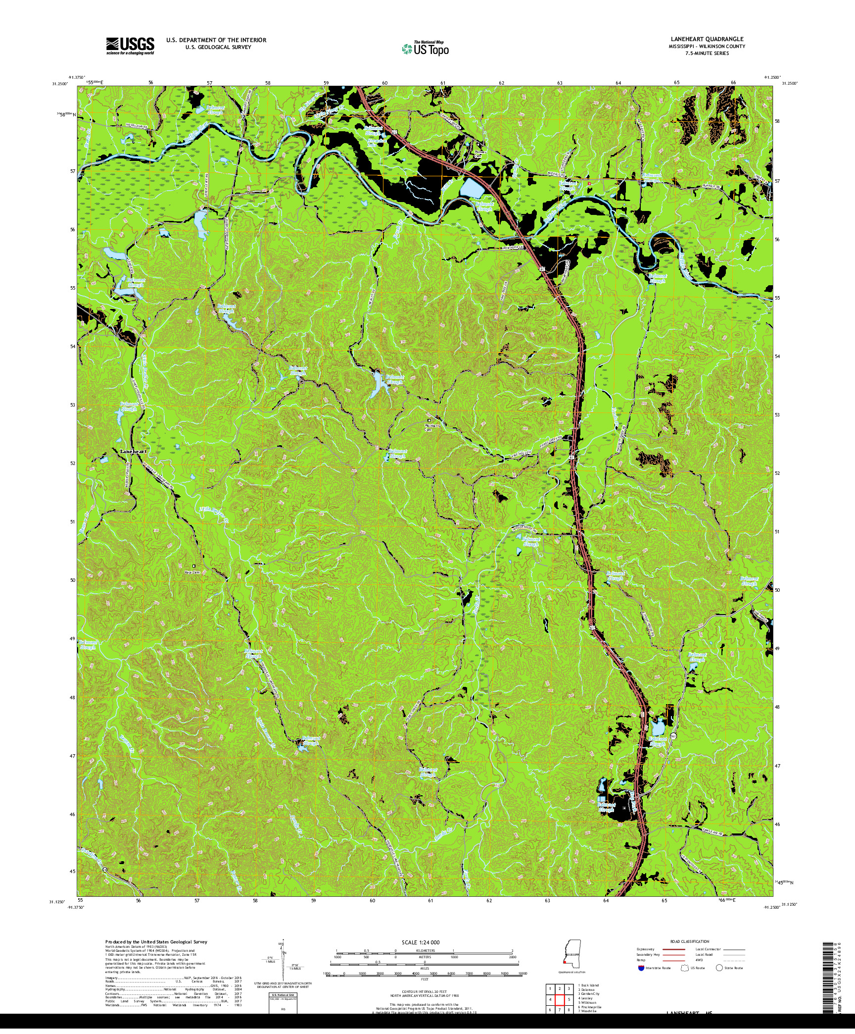 USGS US TOPO 7.5-MINUTE MAP FOR LANEHEART, MS 2018