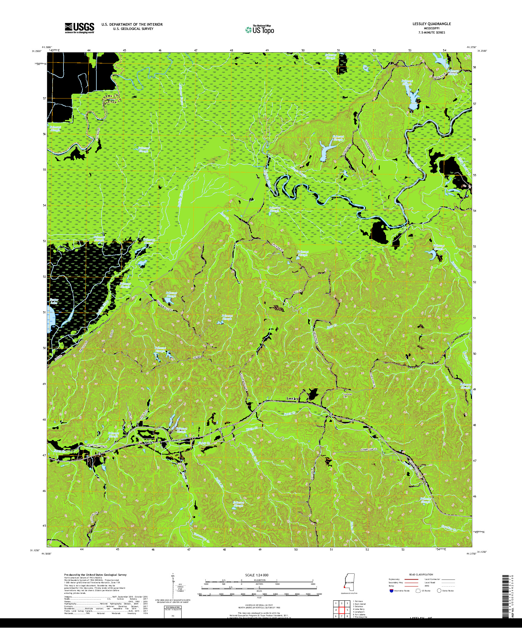 USGS US TOPO 7.5-MINUTE MAP FOR LESSLEY, MS 2018