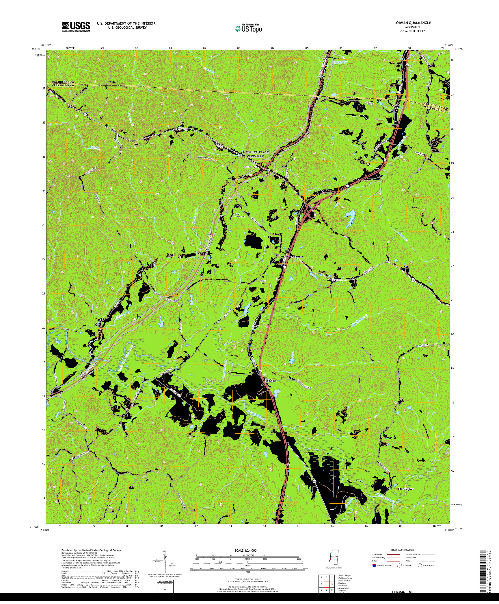 USGS US TOPO 7.5-MINUTE MAP FOR LORMAN, MS 2018