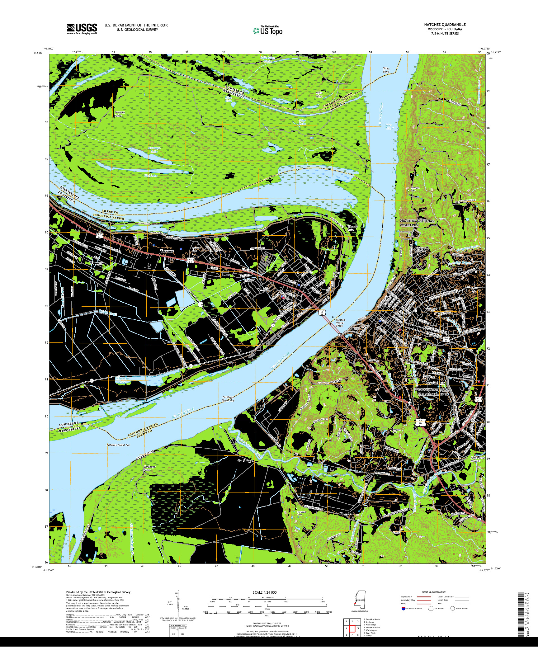 USGS US TOPO 7.5-MINUTE MAP FOR NATCHEZ, MS,LA 2018