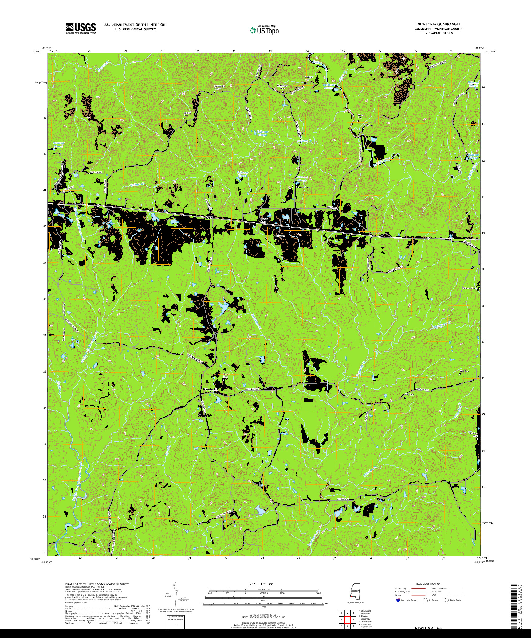 USGS US TOPO 7.5-MINUTE MAP FOR NEWTONIA, MS 2018