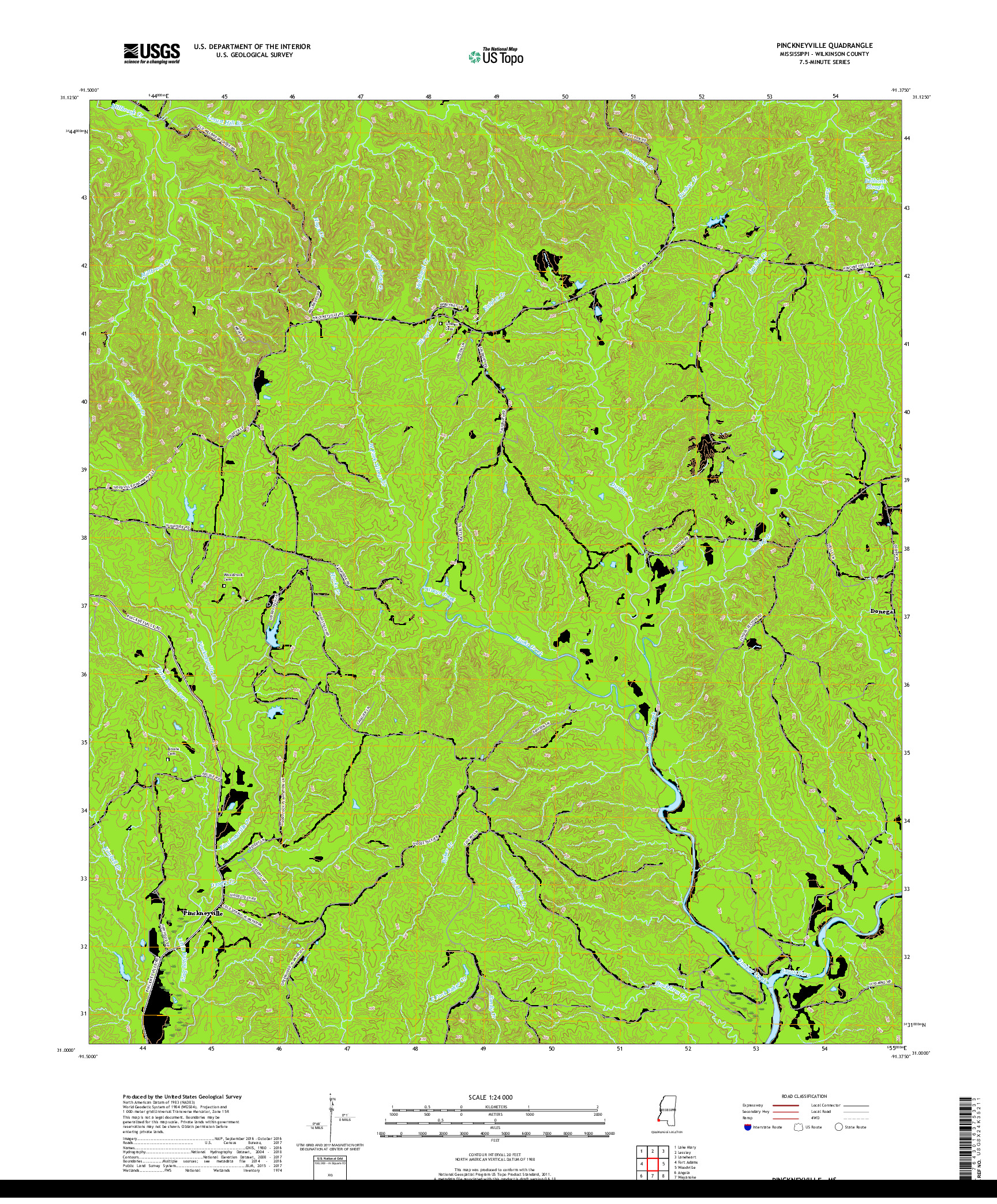 USGS US TOPO 7.5-MINUTE MAP FOR PINCKNEYVILLE, MS 2018