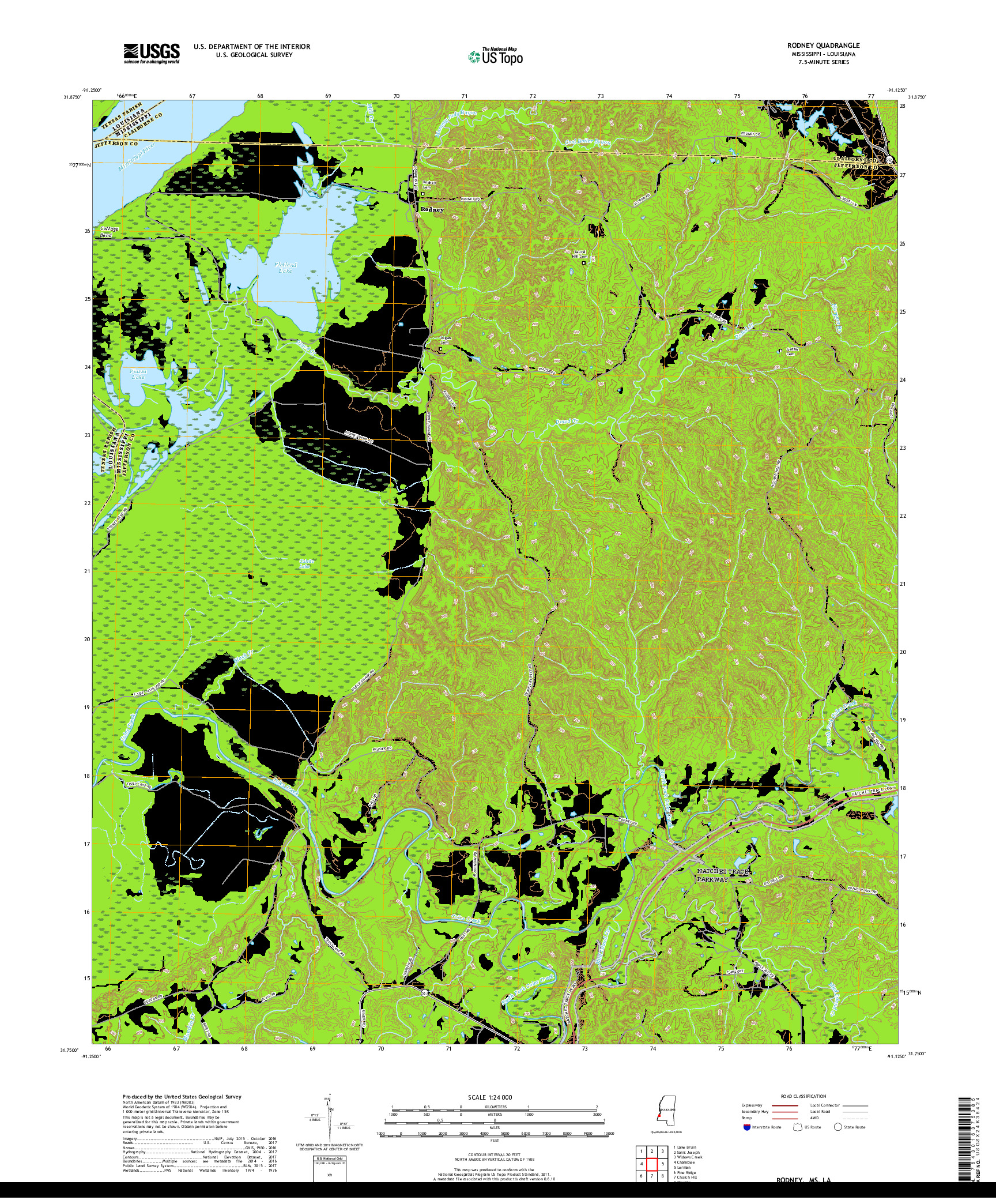 USGS US TOPO 7.5-MINUTE MAP FOR RODNEY, MS,LA 2018