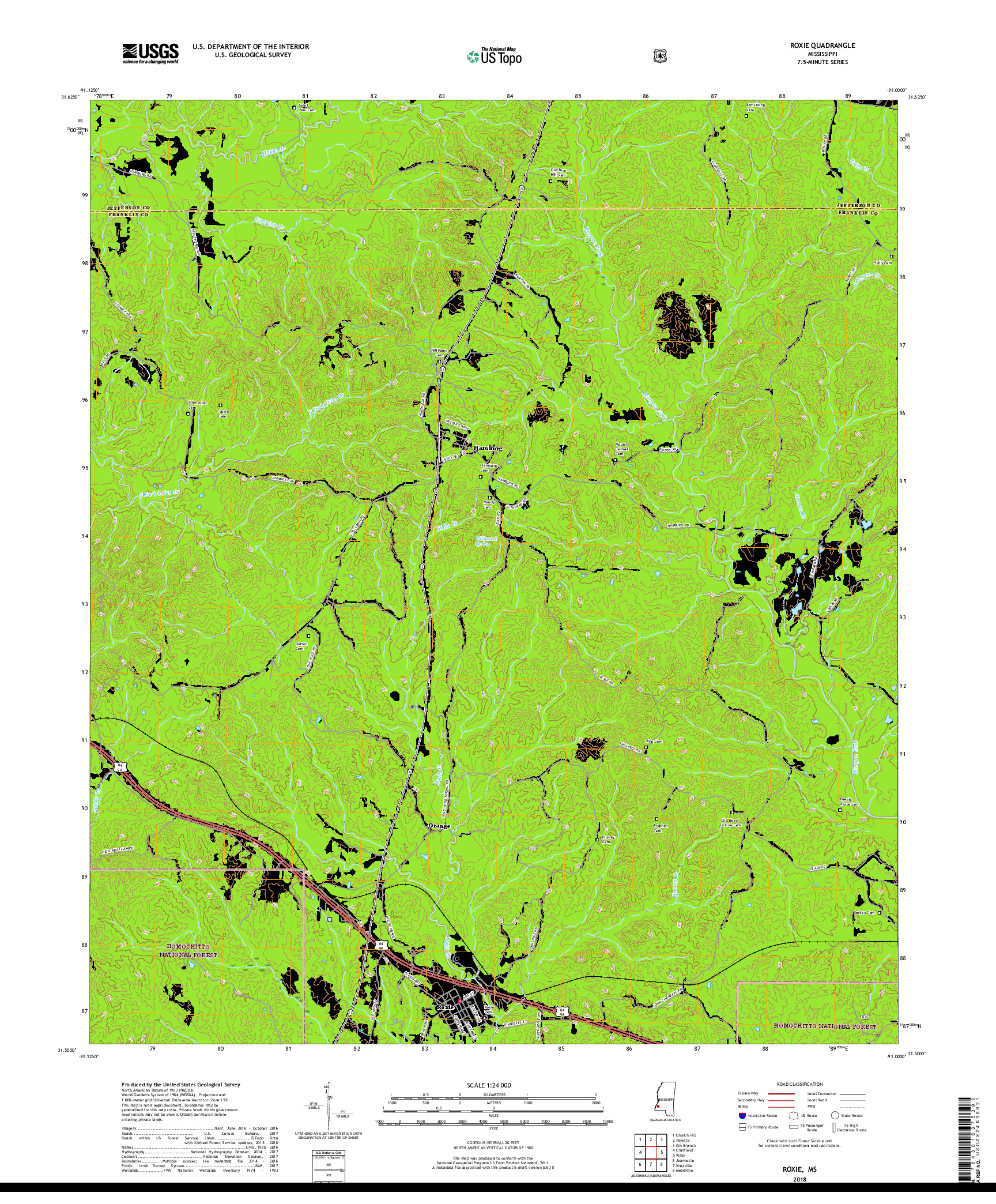 USGS US TOPO 7.5-MINUTE MAP FOR ROXIE, MS 2018