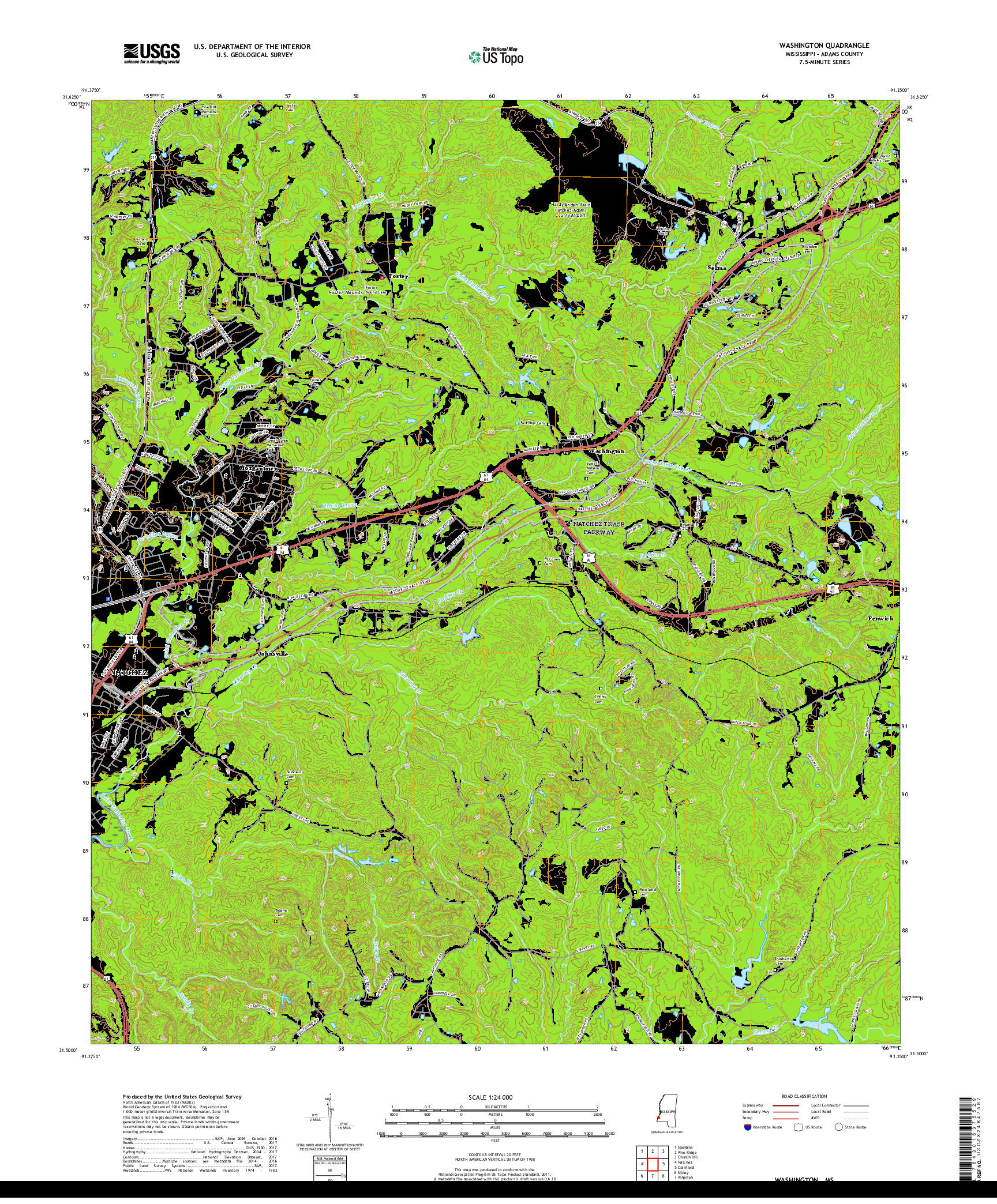 USGS US TOPO 7.5-MINUTE MAP FOR WASHINGTON, MS 2018