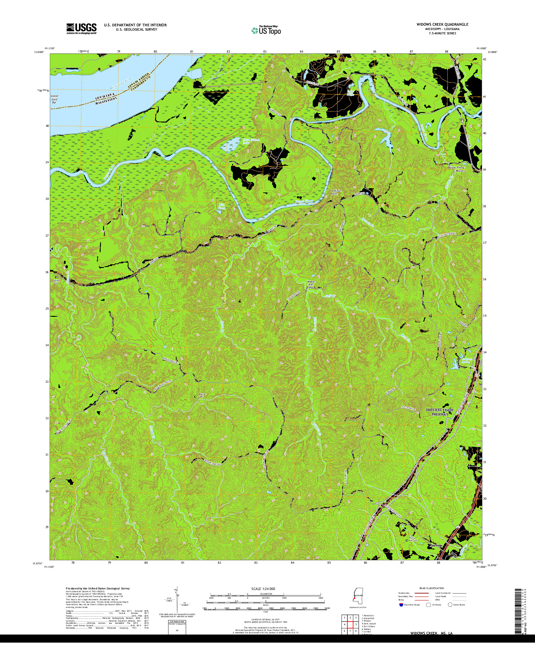 USGS US TOPO 7.5-MINUTE MAP FOR WIDOWS CREEK, MS,LA 2018