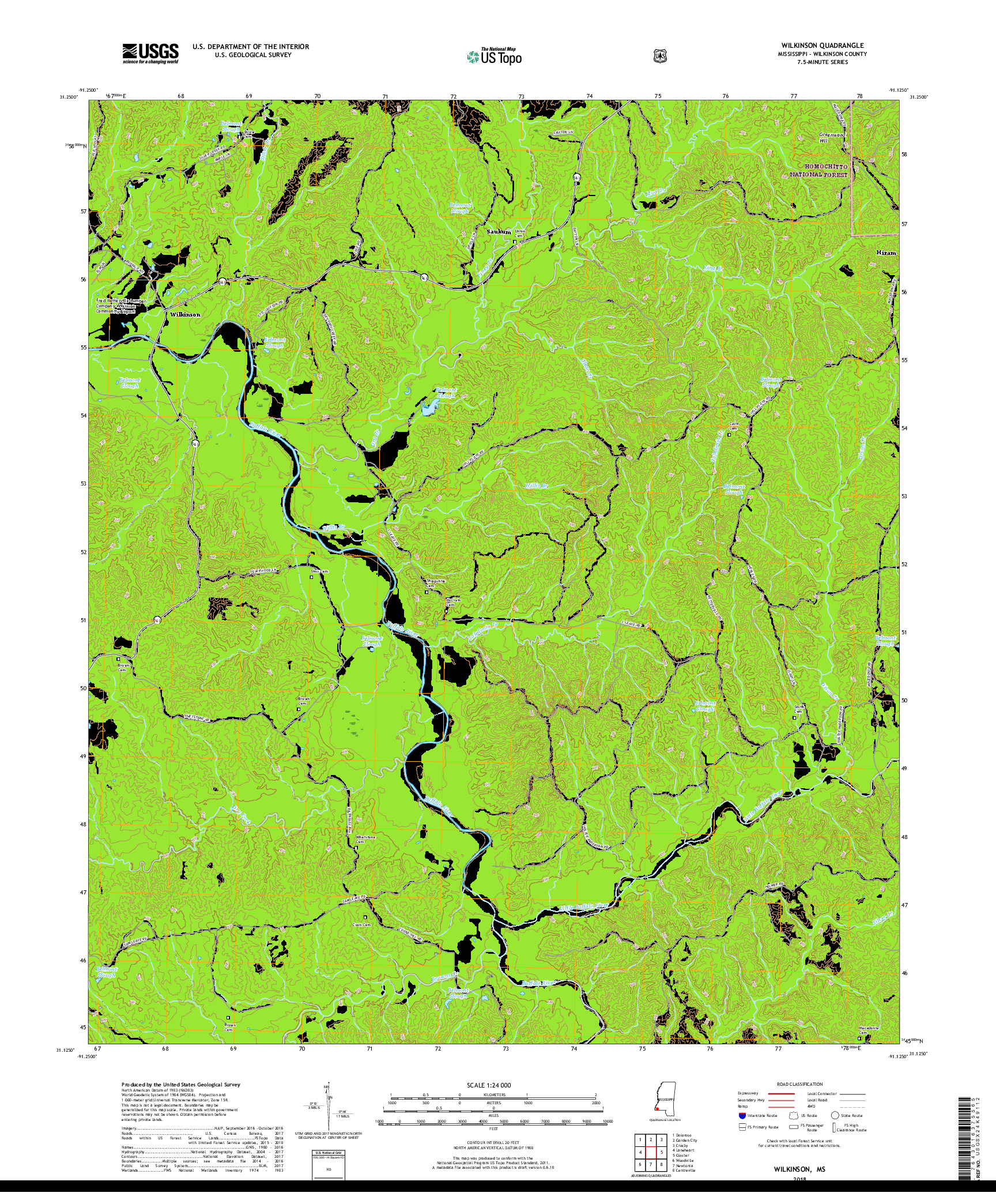 USGS US TOPO 7.5-MINUTE MAP FOR WILKINSON, MS 2018