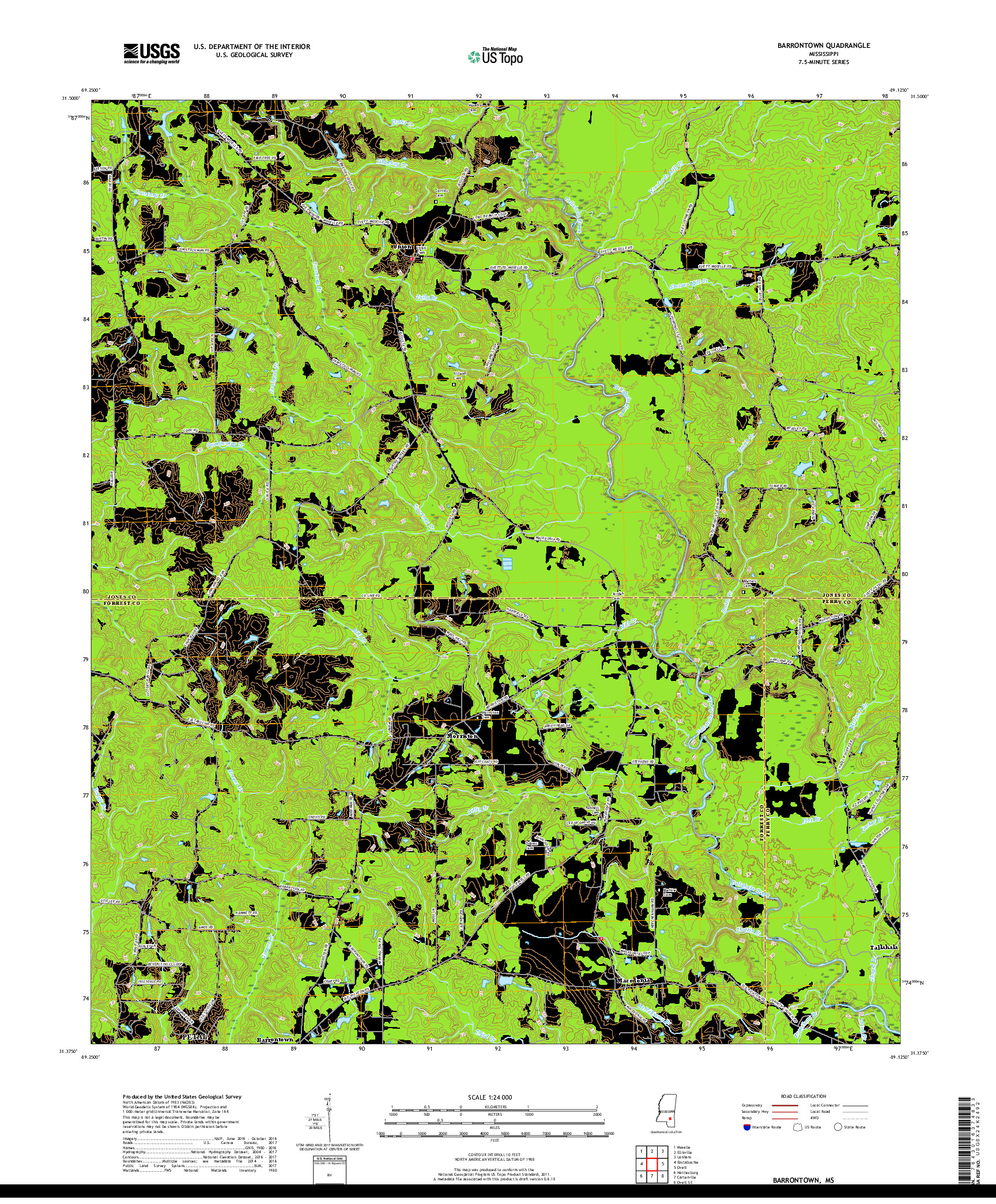 USGS US TOPO 7.5-MINUTE MAP FOR BARRONTOWN, MS 2018