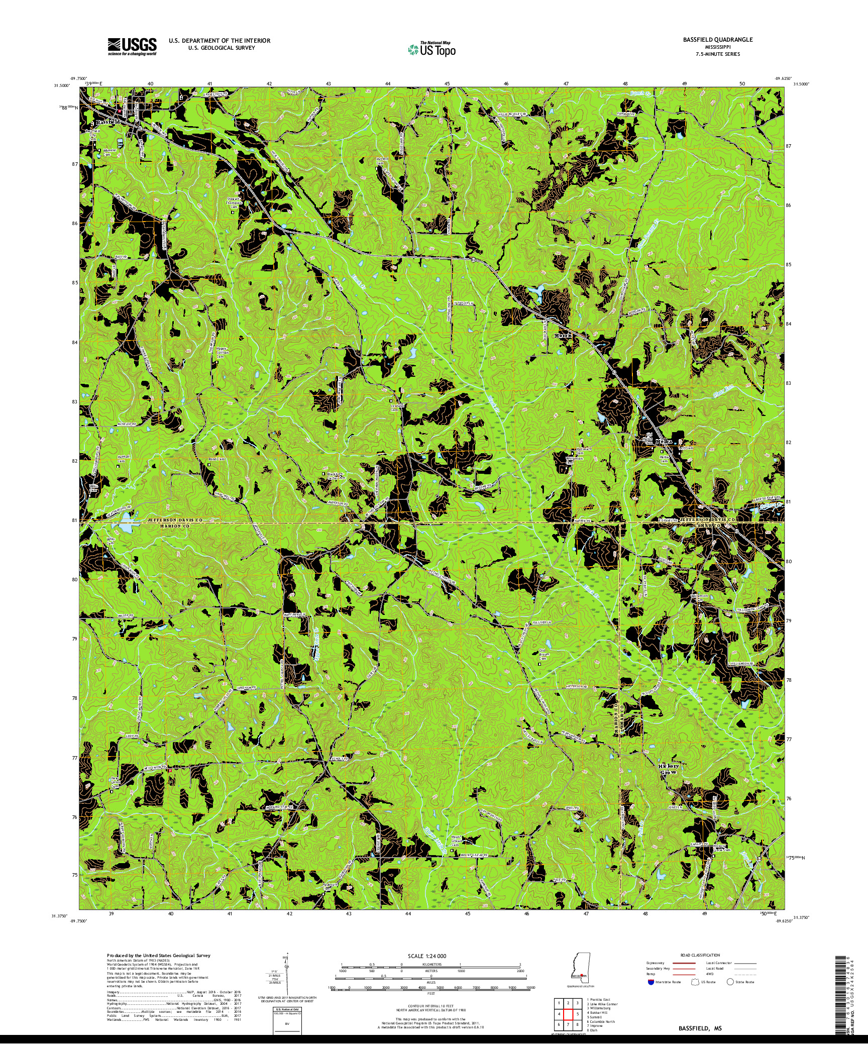 USGS US TOPO 7.5-MINUTE MAP FOR BASSFIELD, MS 2018