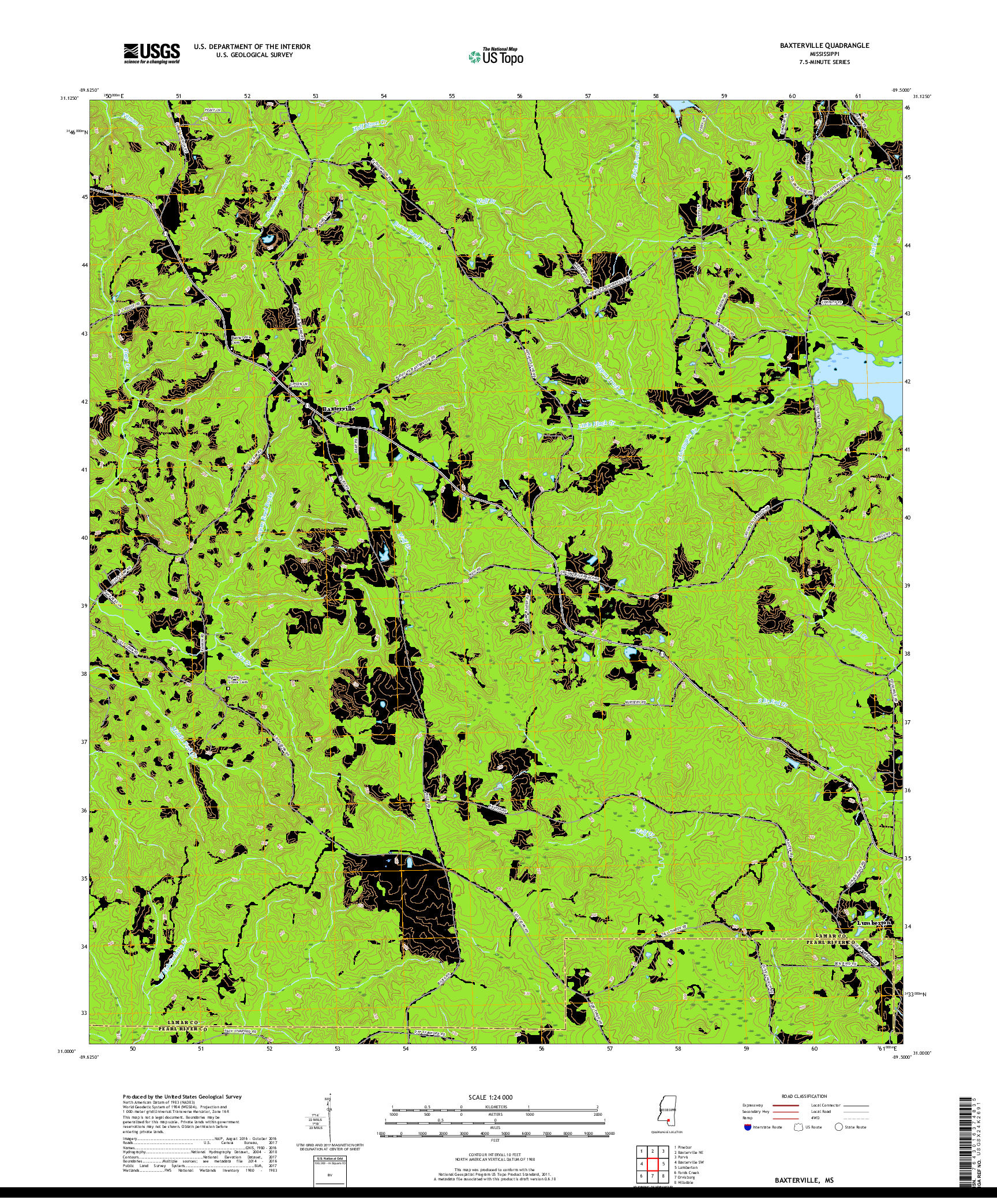 USGS US TOPO 7.5-MINUTE MAP FOR BAXTERVILLE, MS 2018