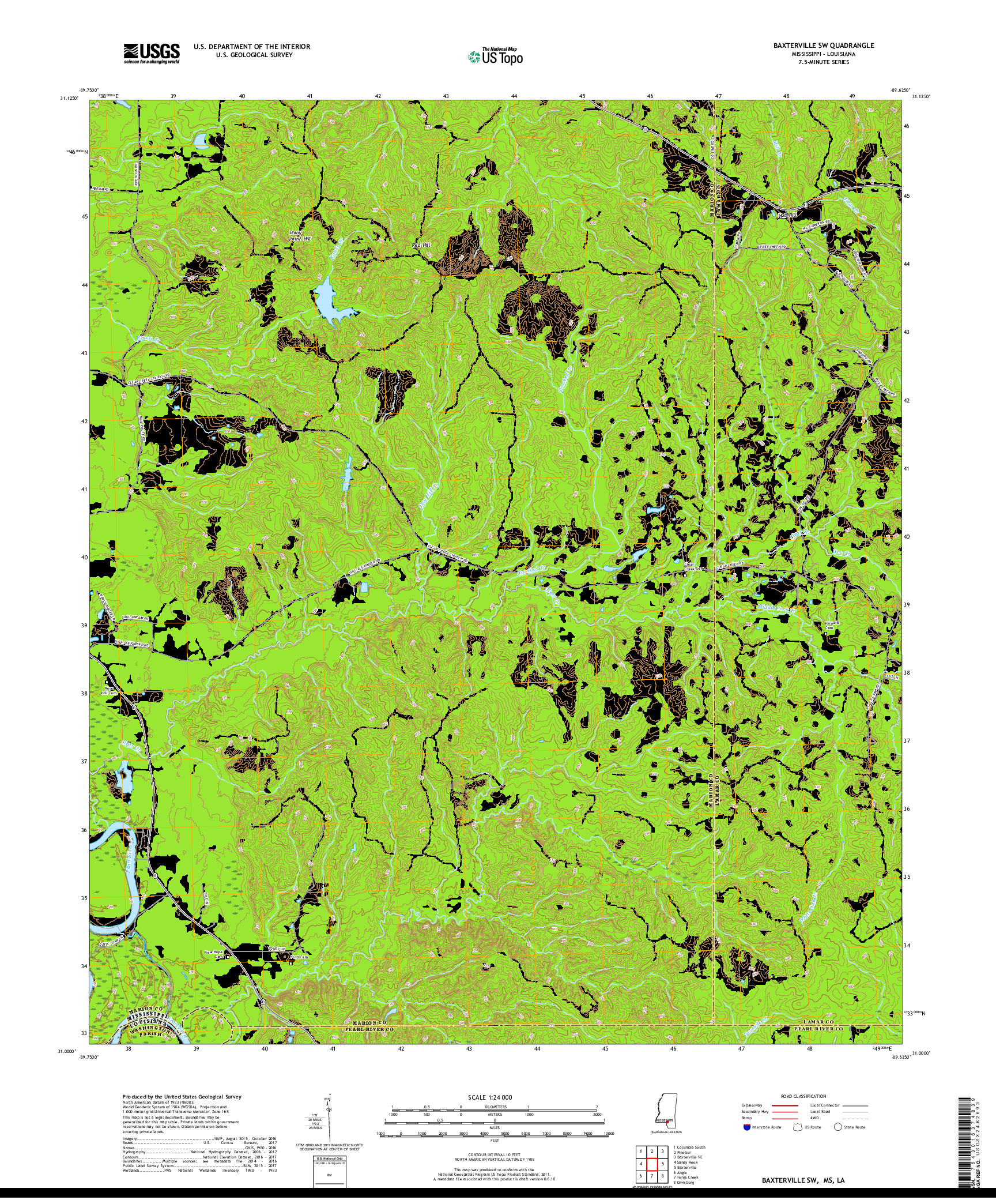 USGS US TOPO 7.5-MINUTE MAP FOR BAXTERVILLE SW, MS,LA 2018