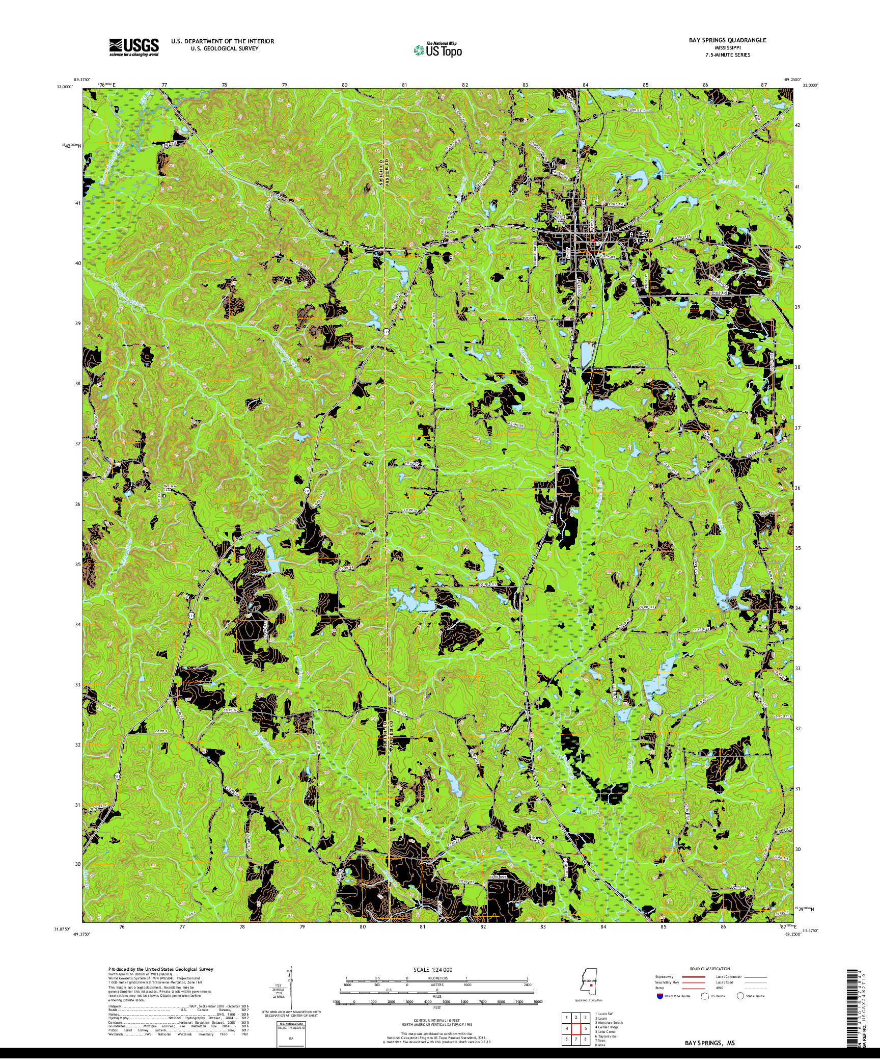 USGS US TOPO 7.5-MINUTE MAP FOR BAY SPRINGS, MS 2018