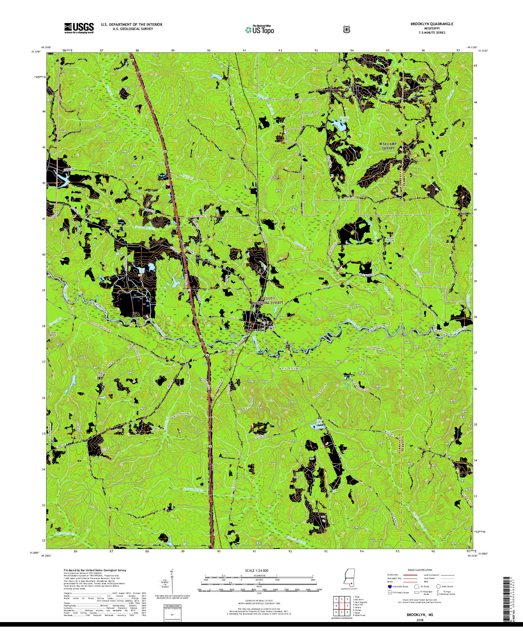 USGS US TOPO 7.5-MINUTE MAP FOR BROOKLYN, MS 2018