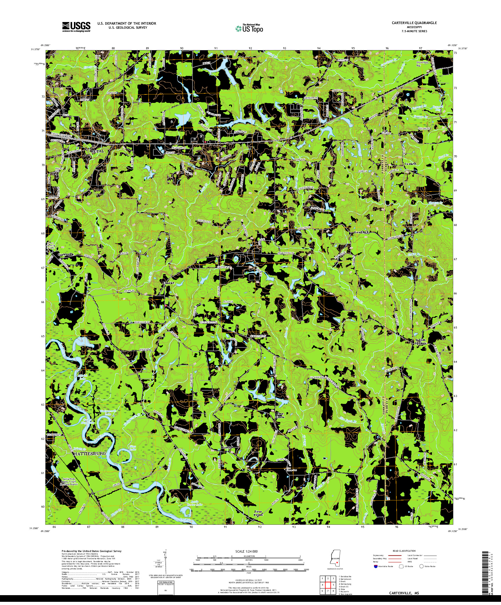 USGS US TOPO 7.5-MINUTE MAP FOR CARTERVILLE, MS 2018