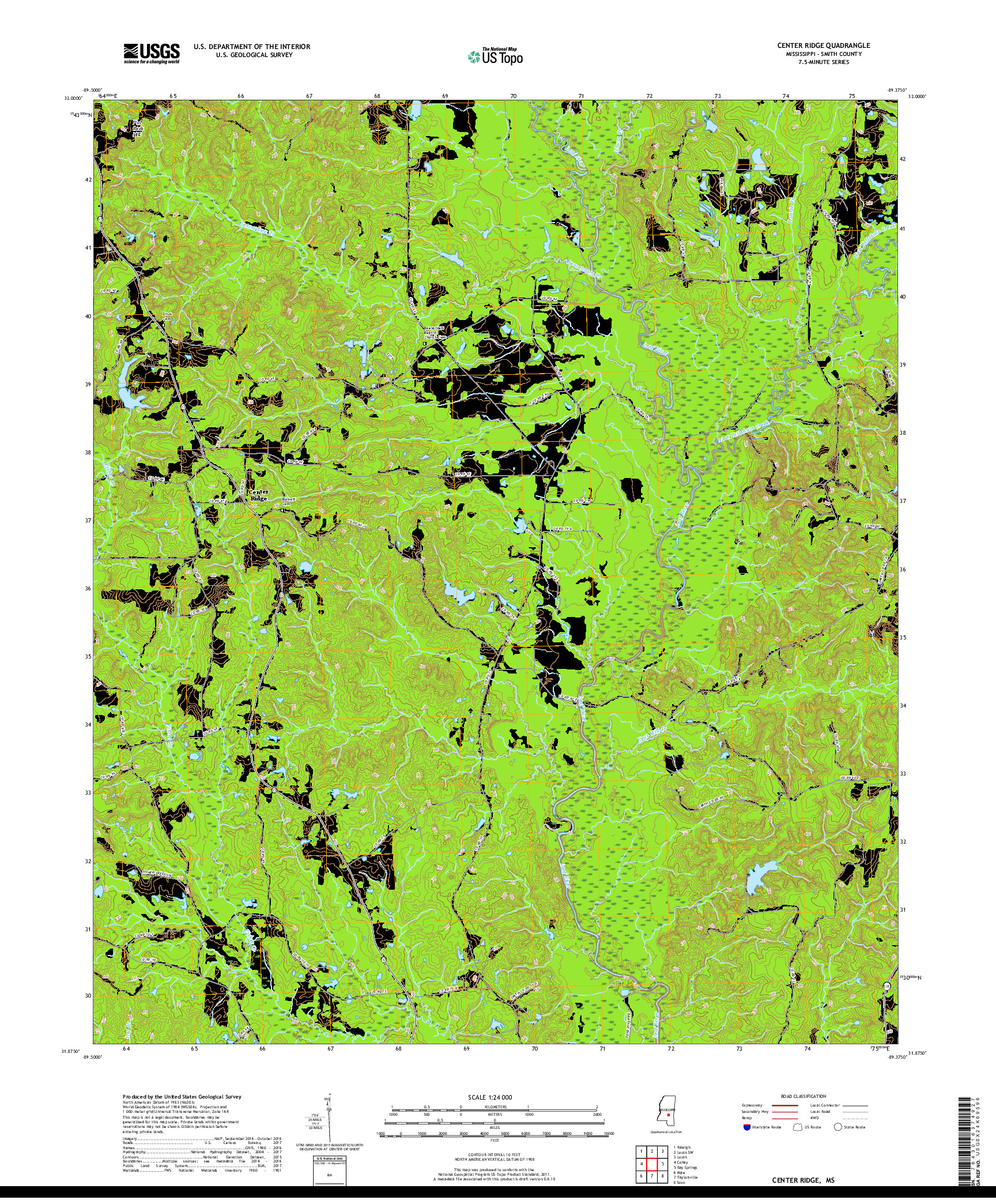 USGS US TOPO 7.5-MINUTE MAP FOR CENTER RIDGE, MS 2018