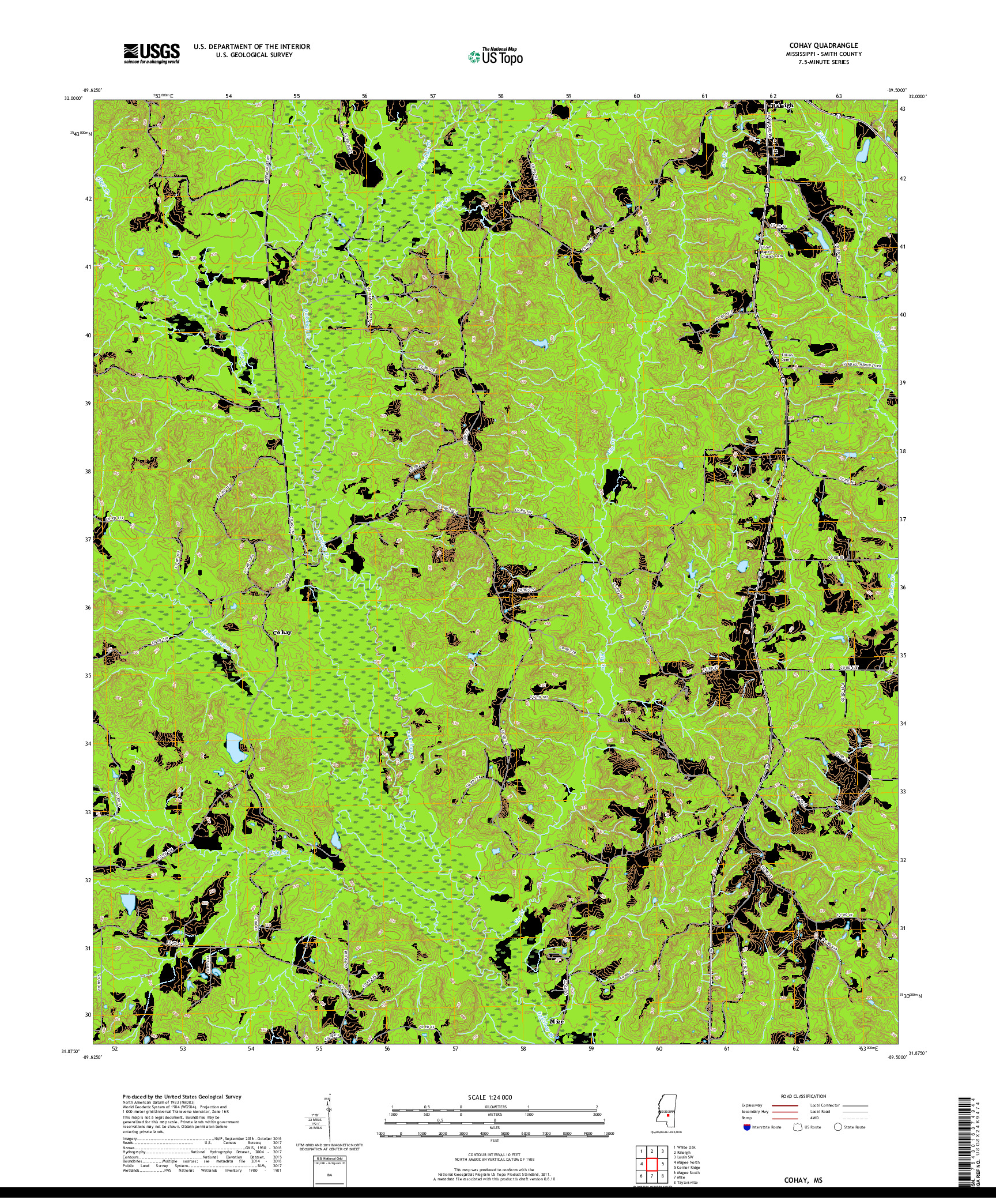 USGS US TOPO 7.5-MINUTE MAP FOR COHAY, MS 2018