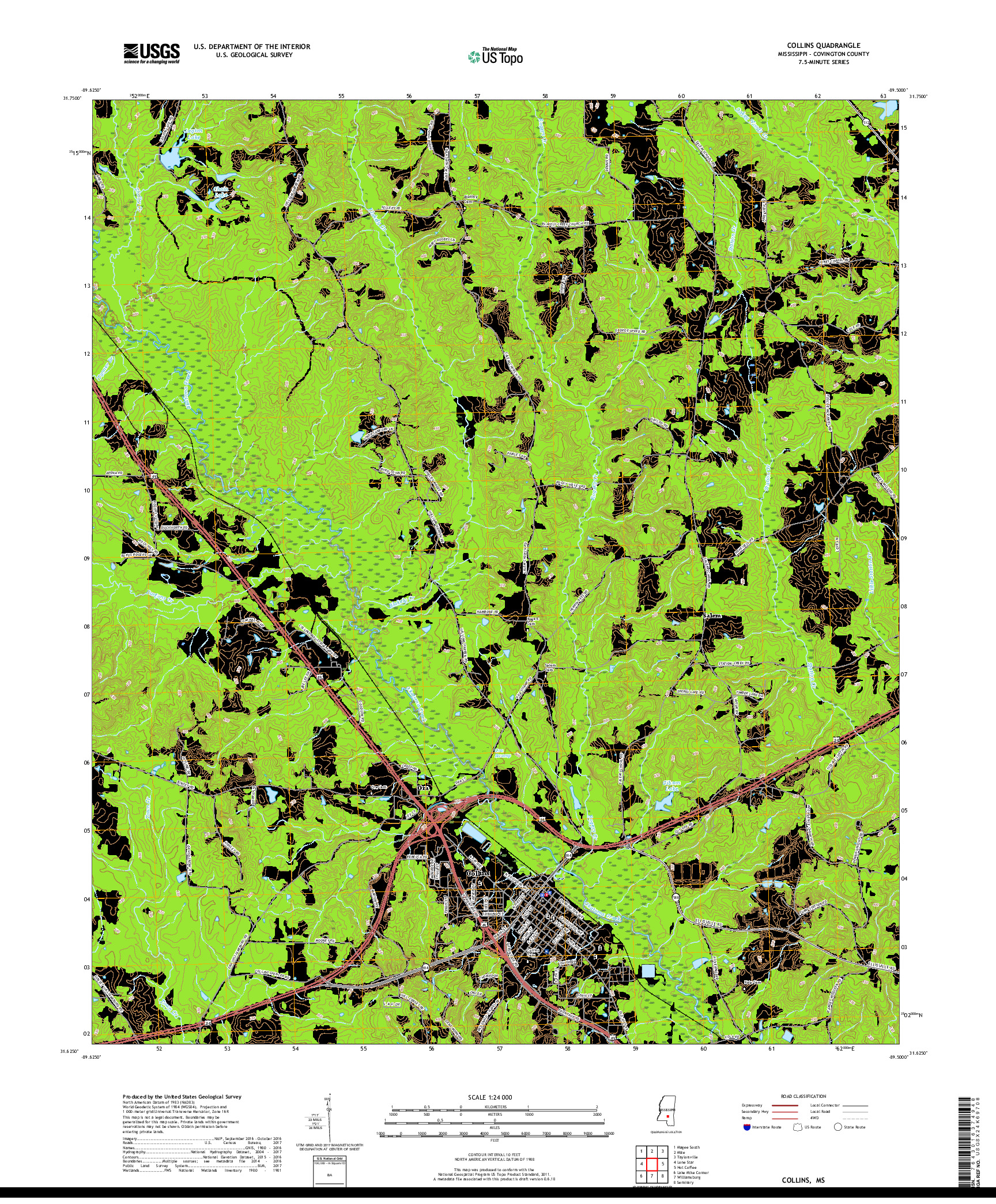 USGS US TOPO 7.5-MINUTE MAP FOR COLLINS, MS 2018