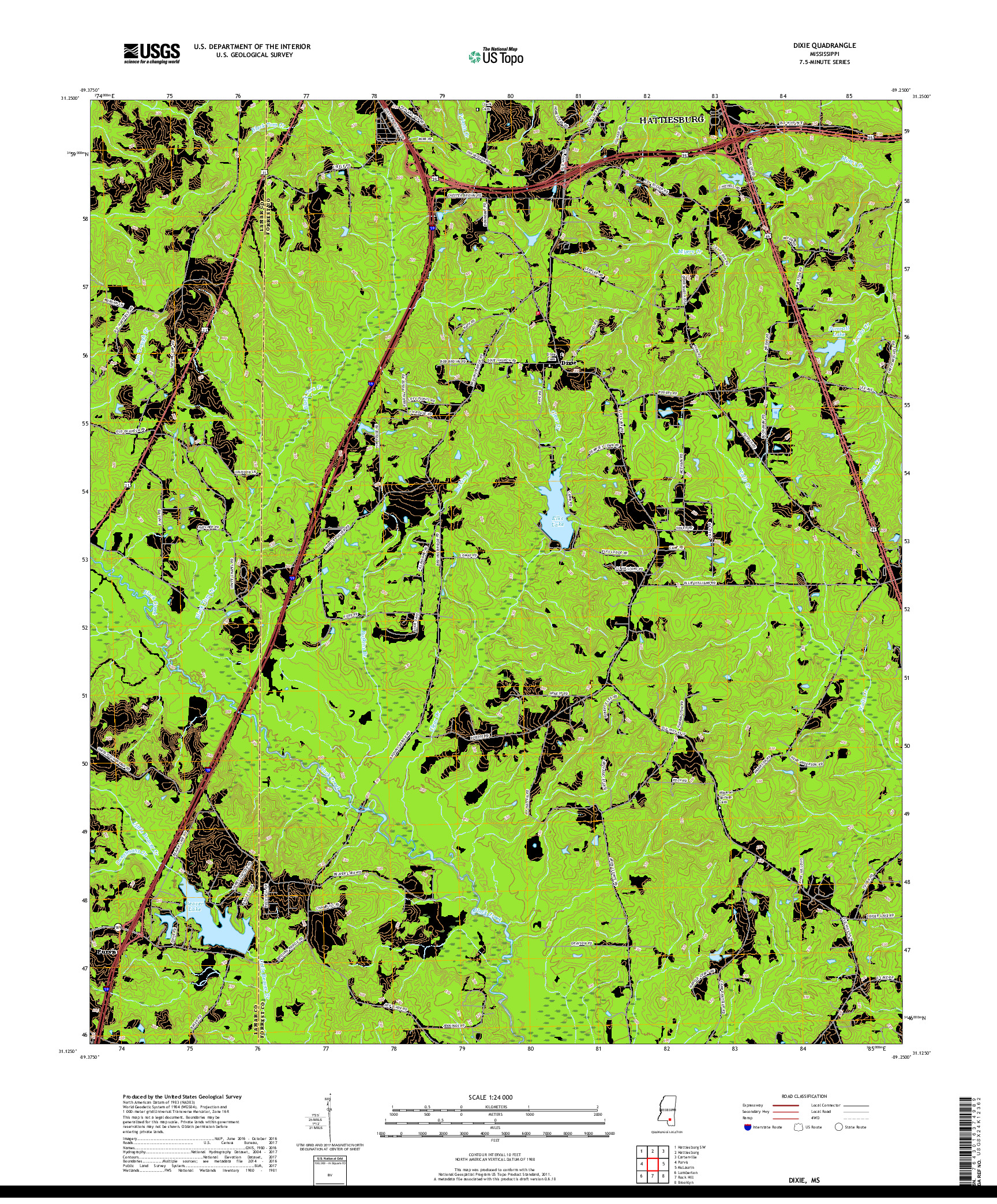 USGS US TOPO 7.5-MINUTE MAP FOR DIXIE, MS 2018