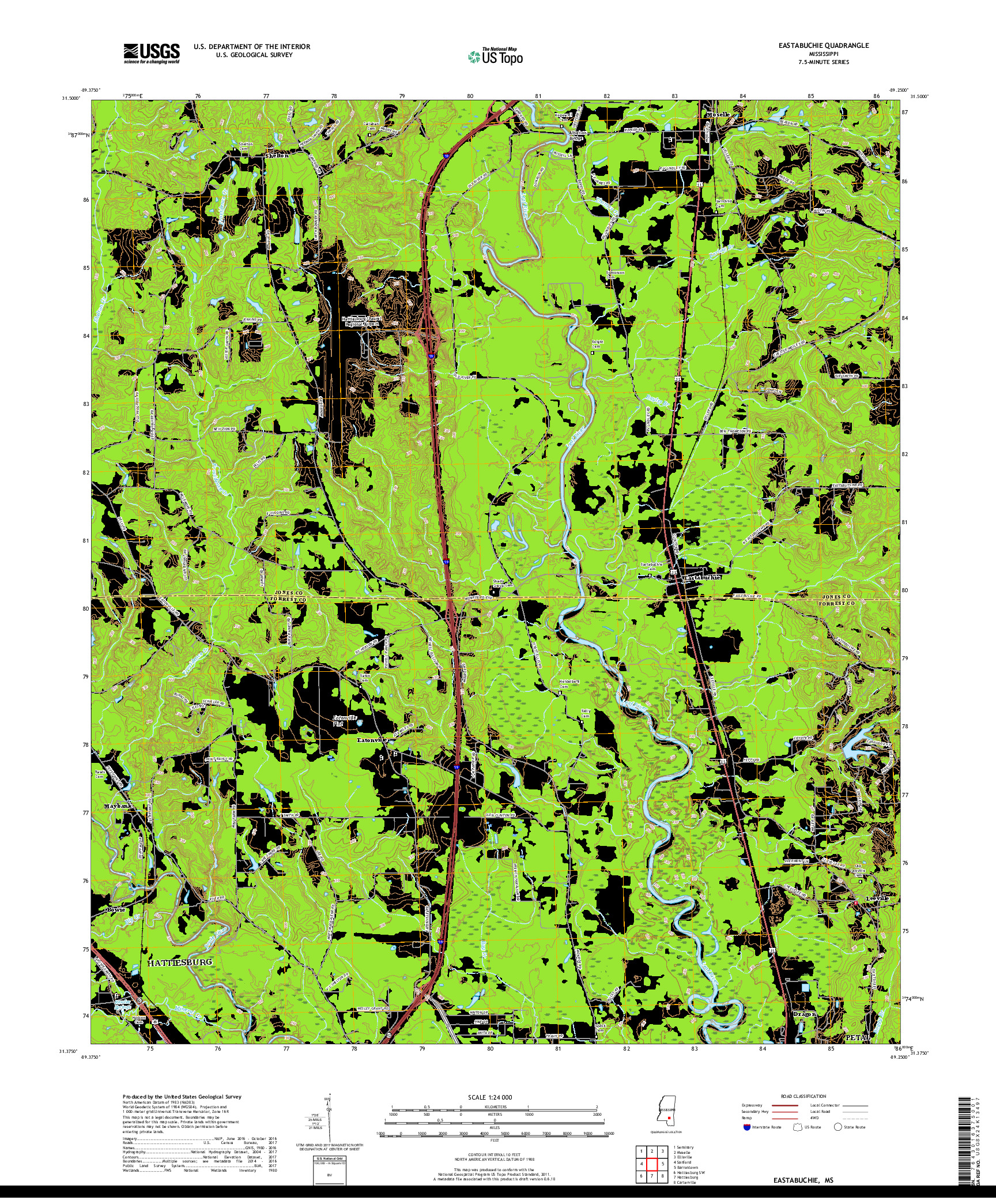 USGS US TOPO 7.5-MINUTE MAP FOR EASTABUCHIE, MS 2018