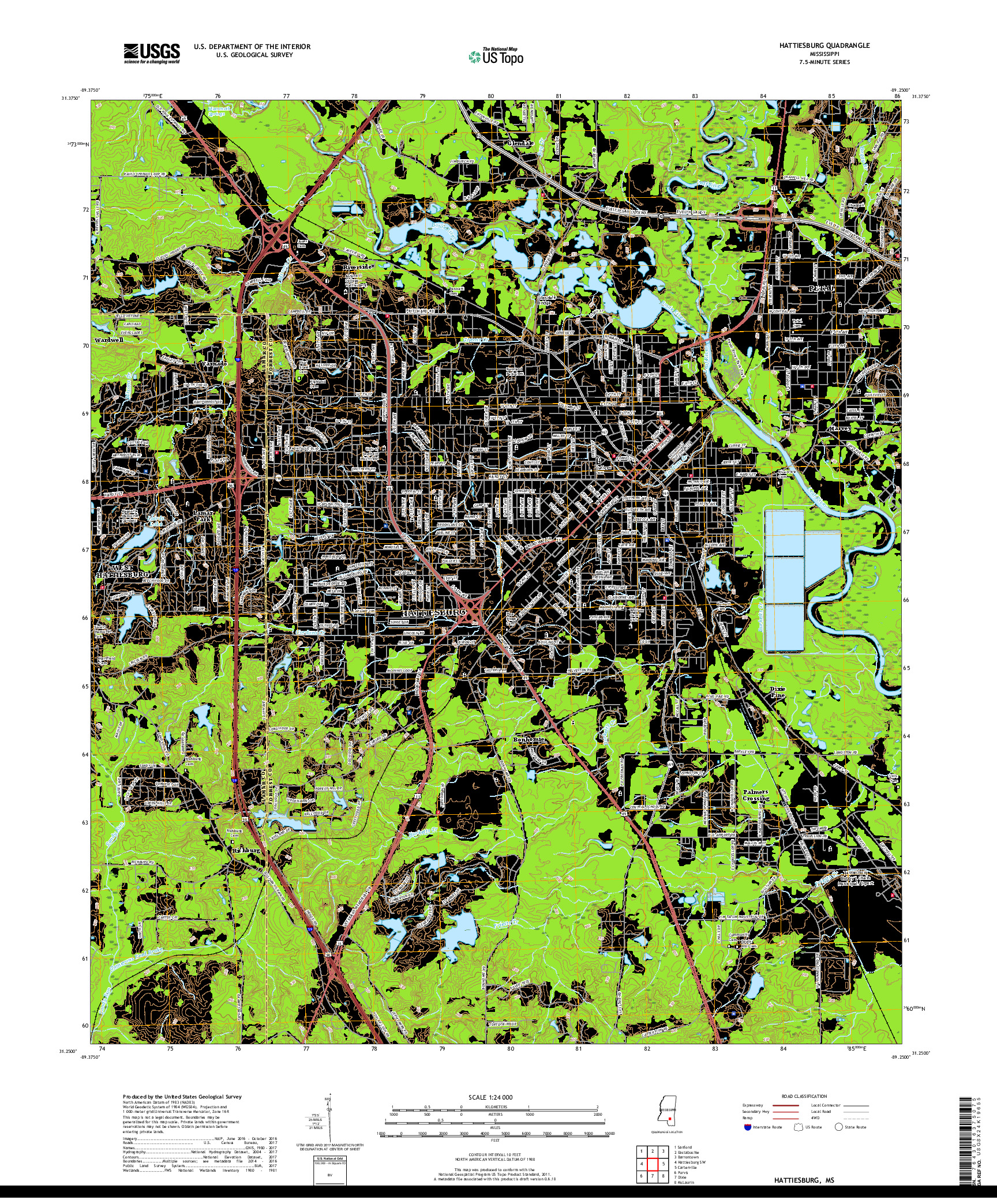USGS US TOPO 7.5-MINUTE MAP FOR HATTIESBURG, MS 2018