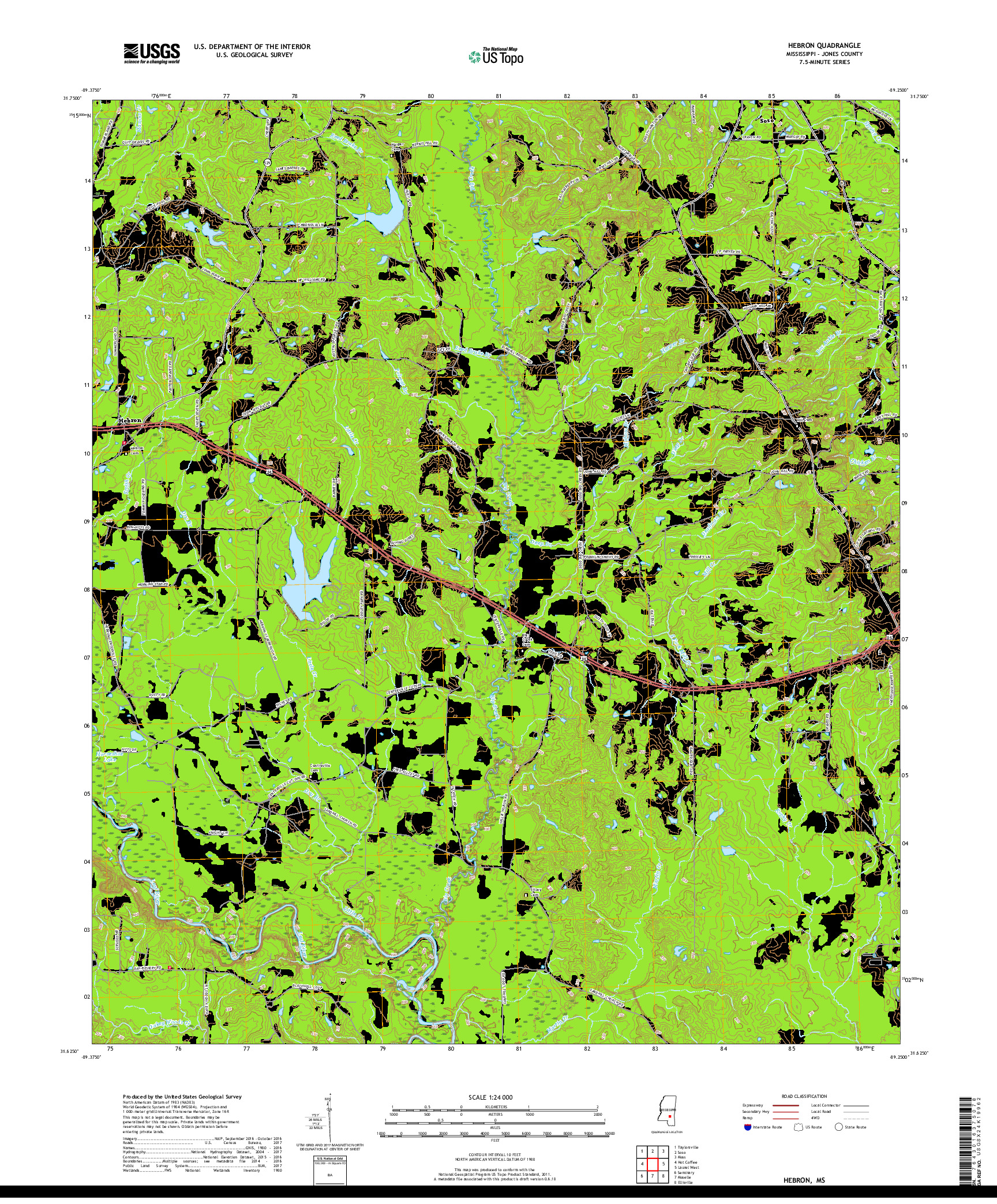 USGS US TOPO 7.5-MINUTE MAP FOR HEBRON, MS 2018