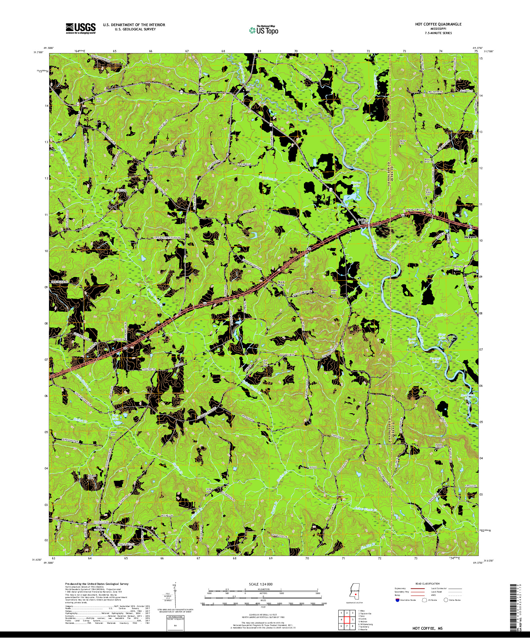 USGS US TOPO 7.5-MINUTE MAP FOR HOT COFFEE, MS 2018