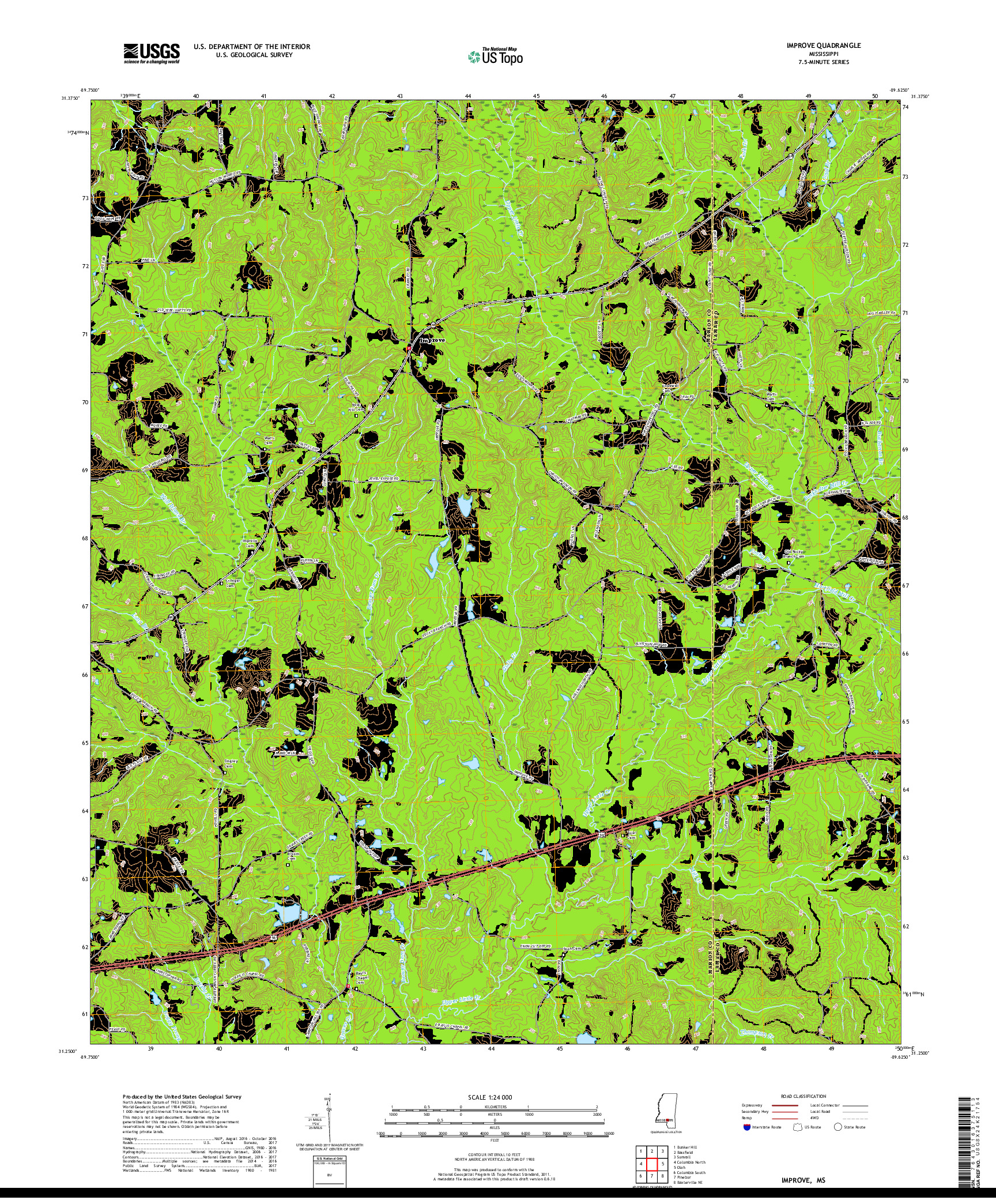 USGS US TOPO 7.5-MINUTE MAP FOR IMPROVE, MS 2018