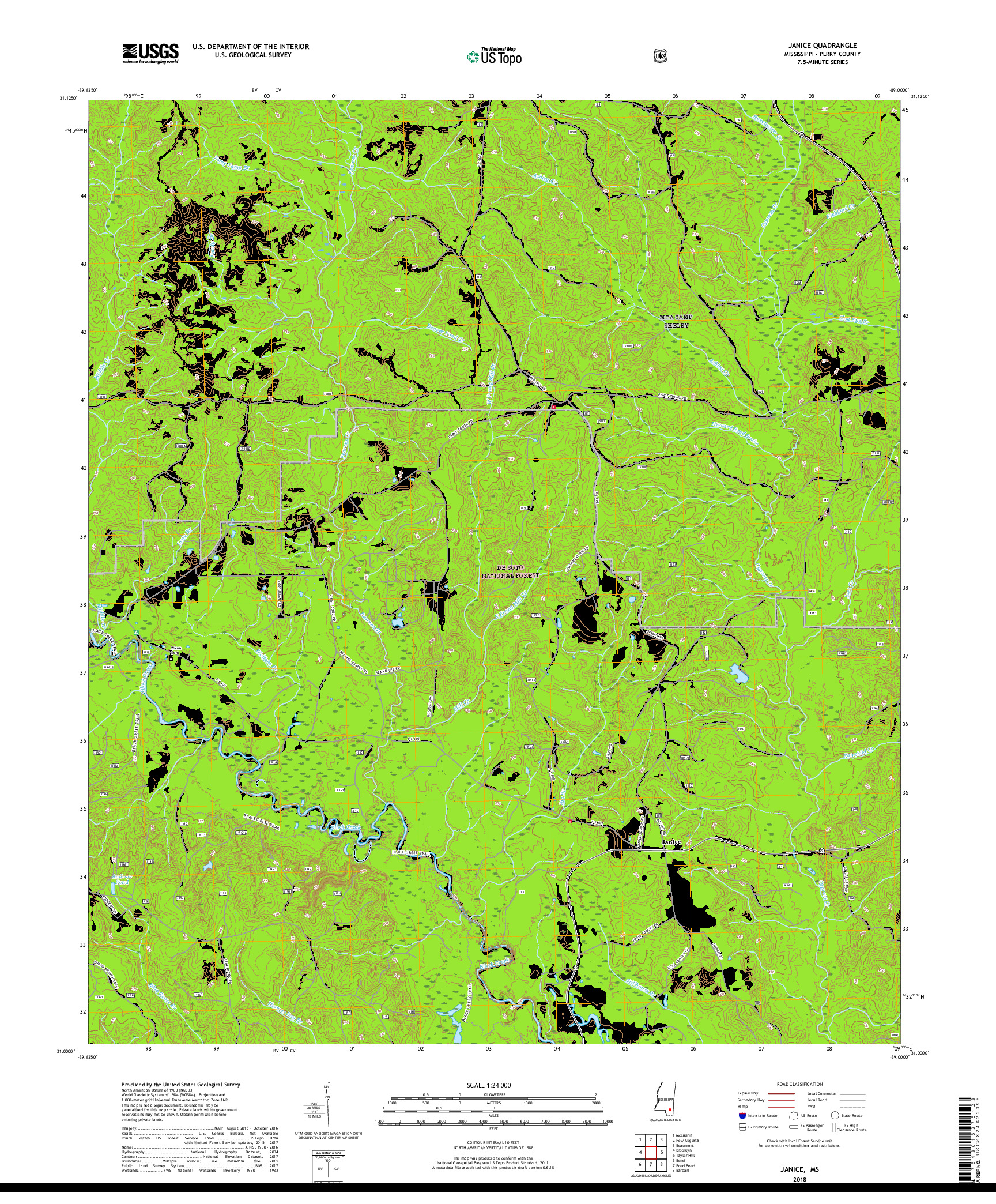 USGS US TOPO 7.5-MINUTE MAP FOR JANICE, MS 2018