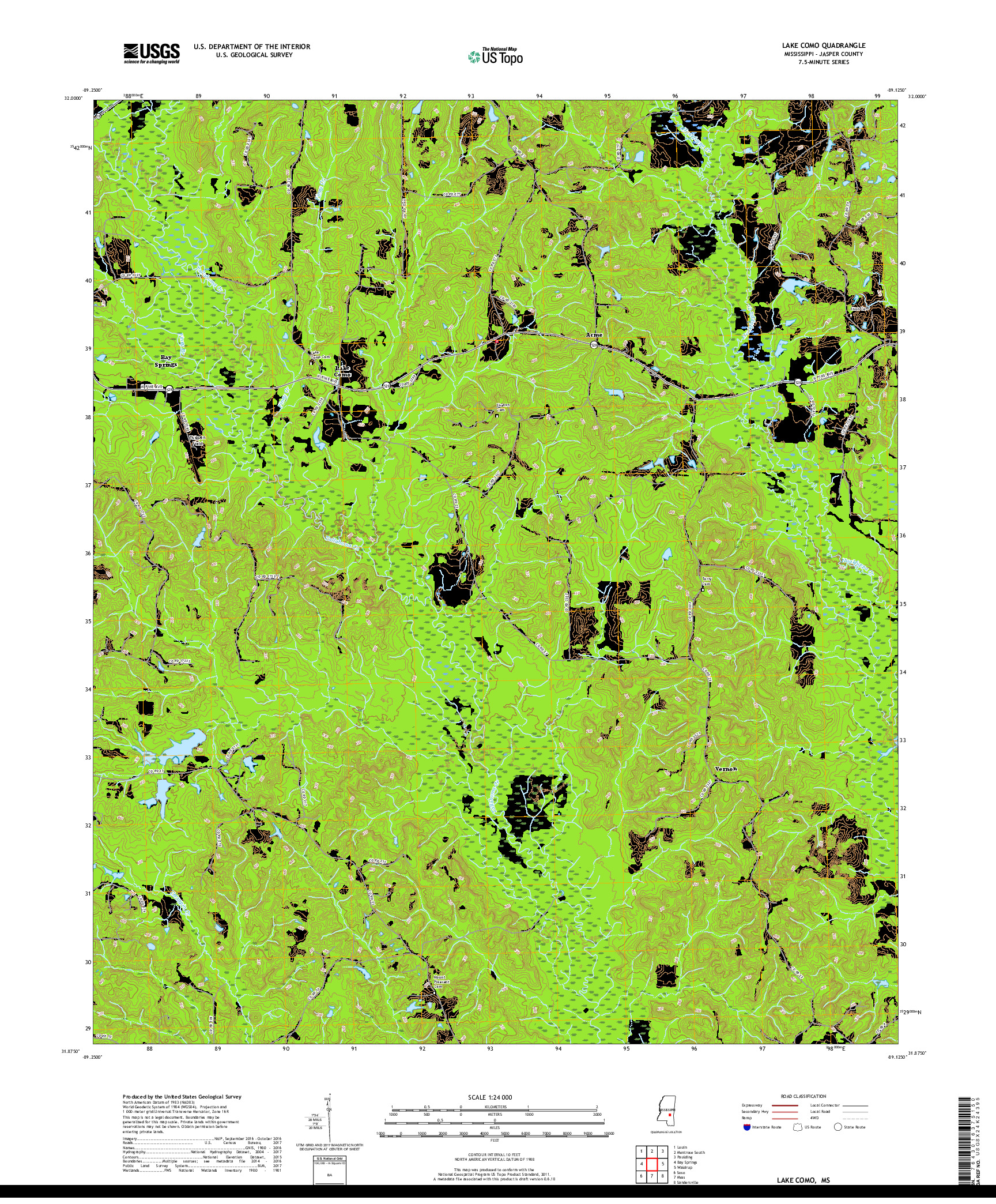 USGS US TOPO 7.5-MINUTE MAP FOR LAKE COMO, MS 2018