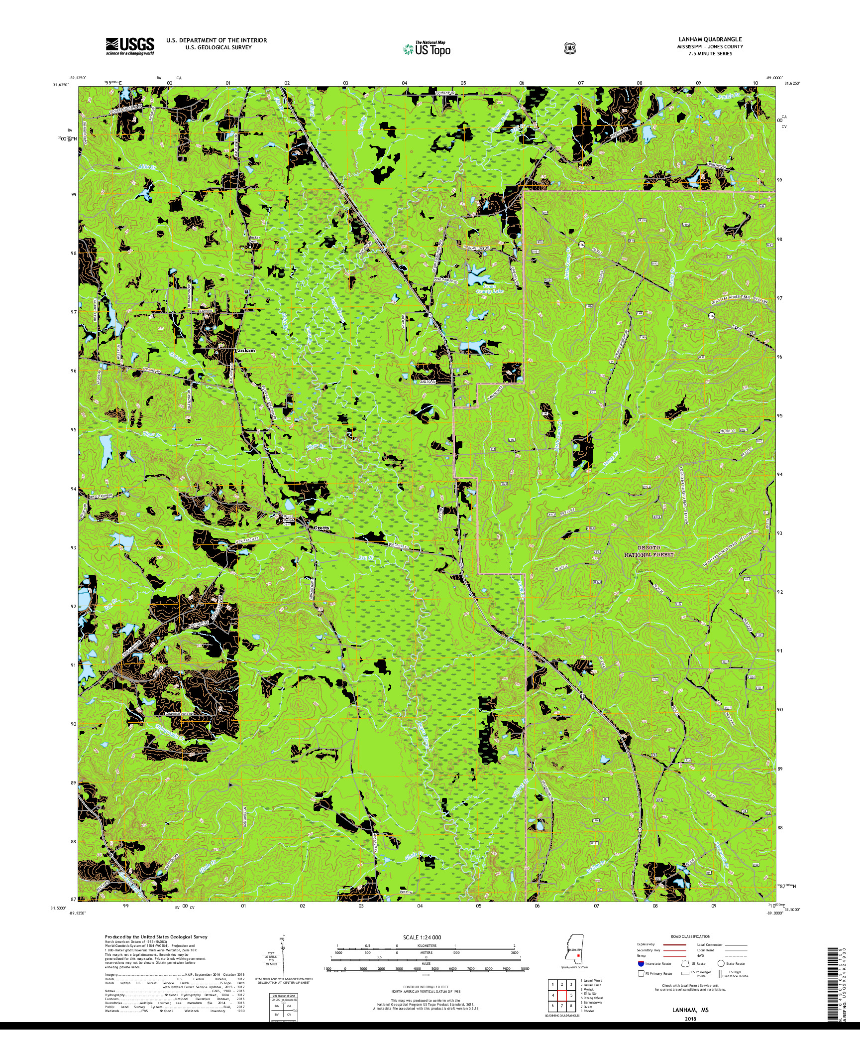 USGS US TOPO 7.5-MINUTE MAP FOR LANHAM, MS 2018