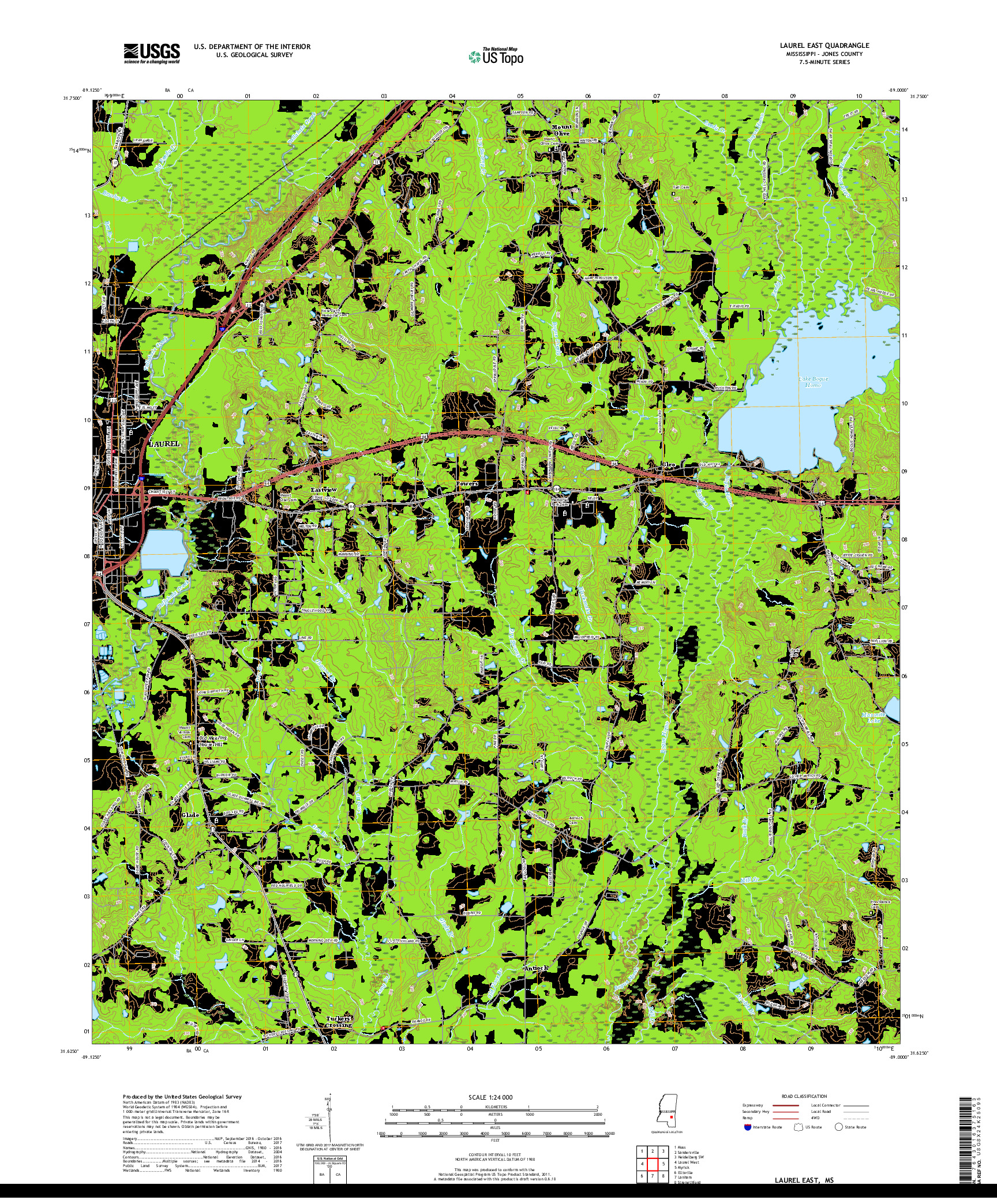 USGS US TOPO 7.5-MINUTE MAP FOR LAUREL EAST, MS 2018