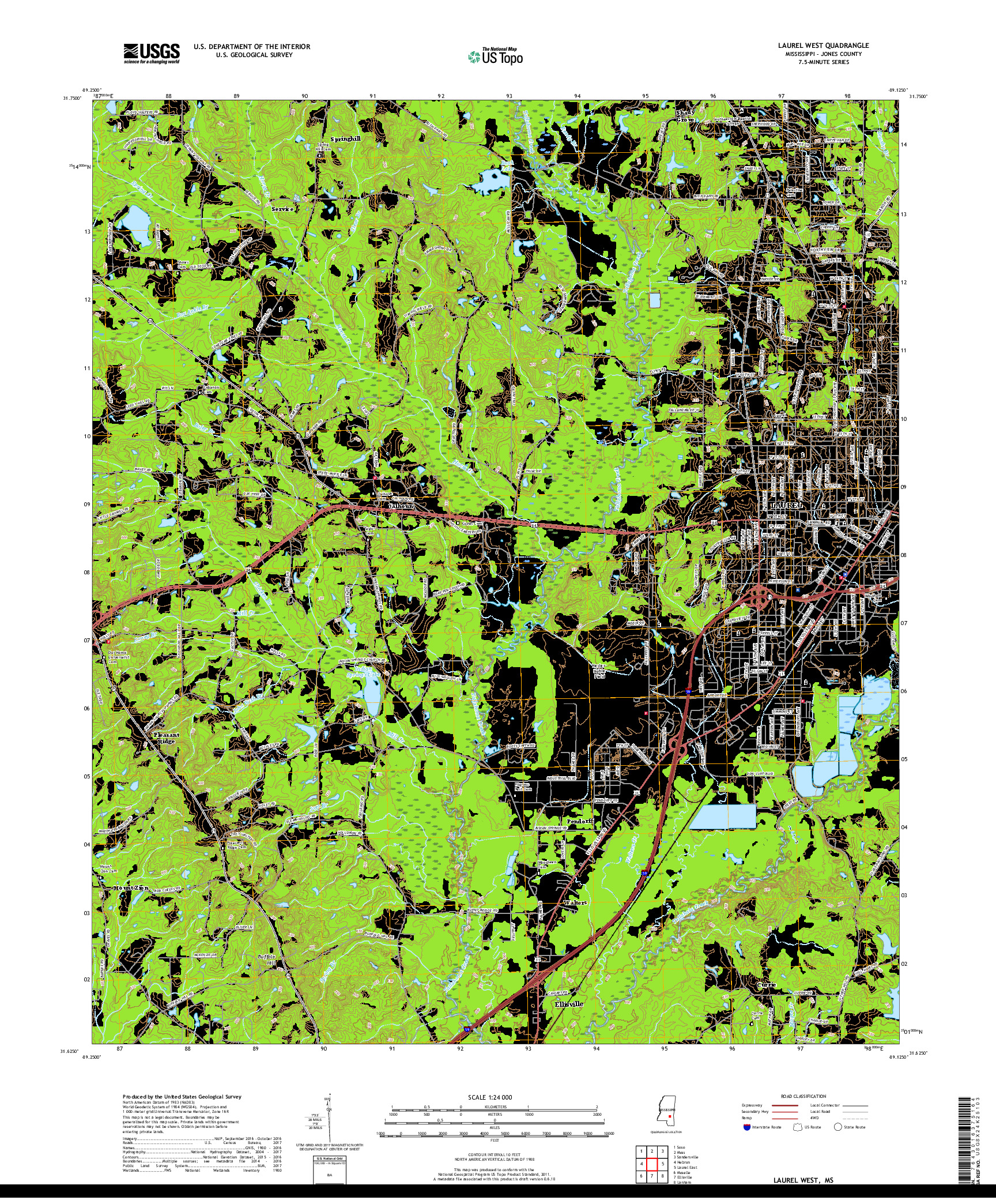 USGS US TOPO 7.5-MINUTE MAP FOR LAUREL WEST, MS 2018